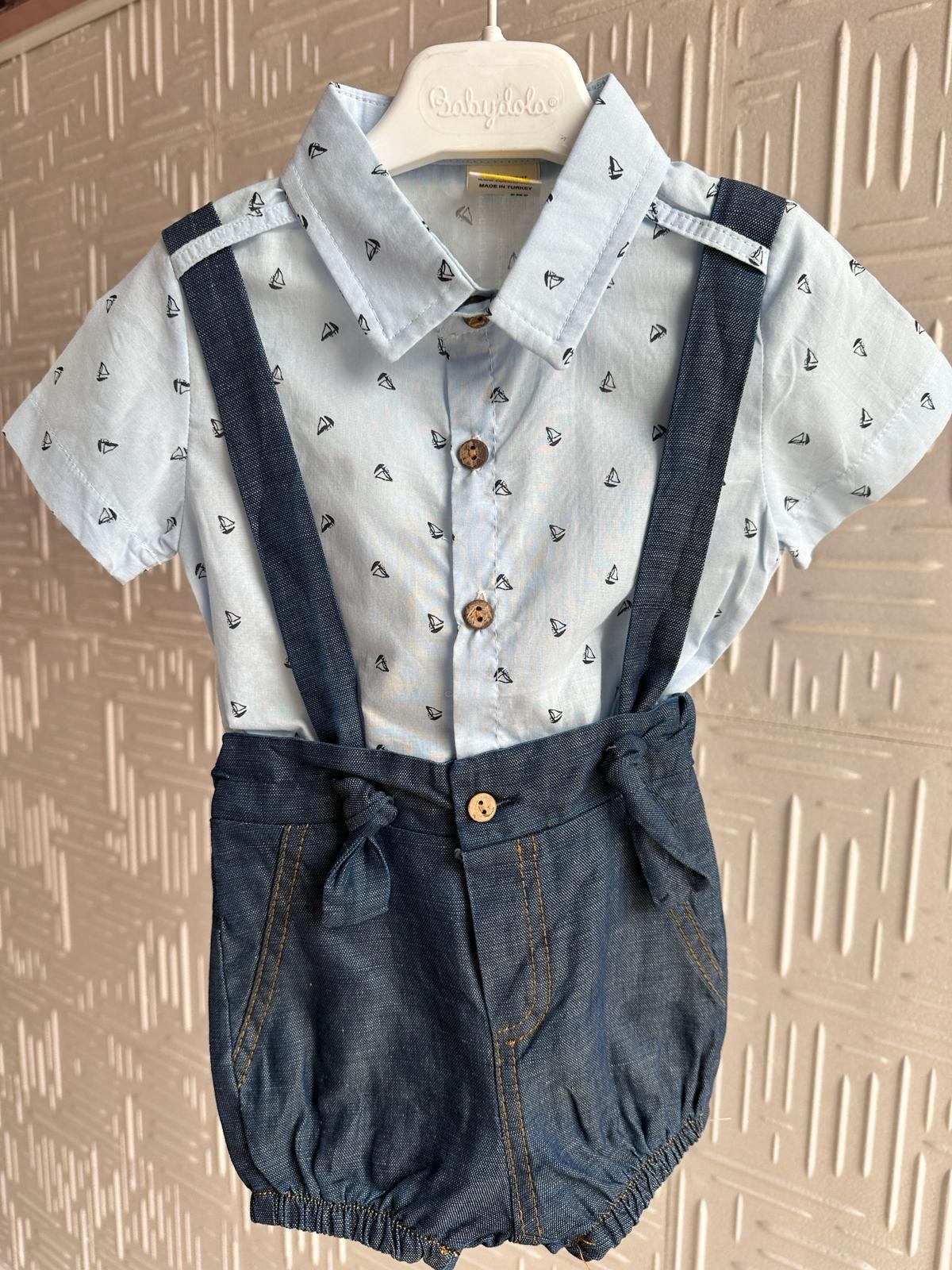 Erkek Bebek Gömlekli Denim Romper