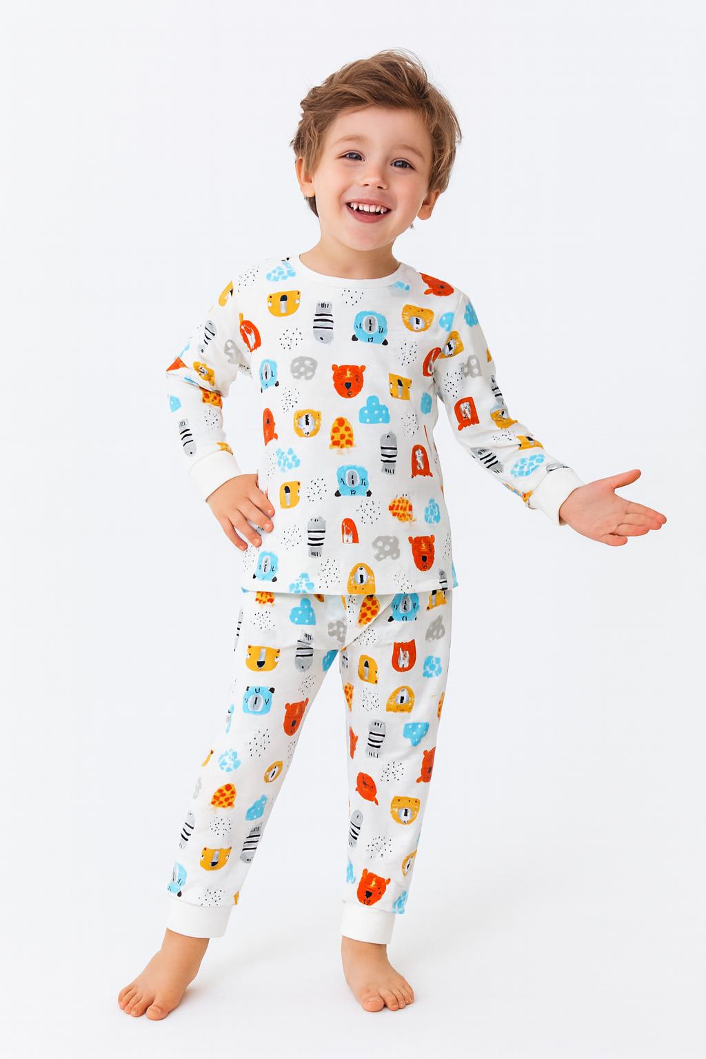 Beyaz Animal Desenli Erkek Çocuk  Pijama Takımı
