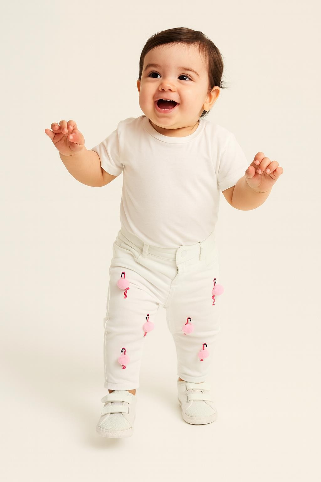 Flamingo Nakış İşlemeli Ponponlu Kız Bebek %100 Pamuk Pantolon