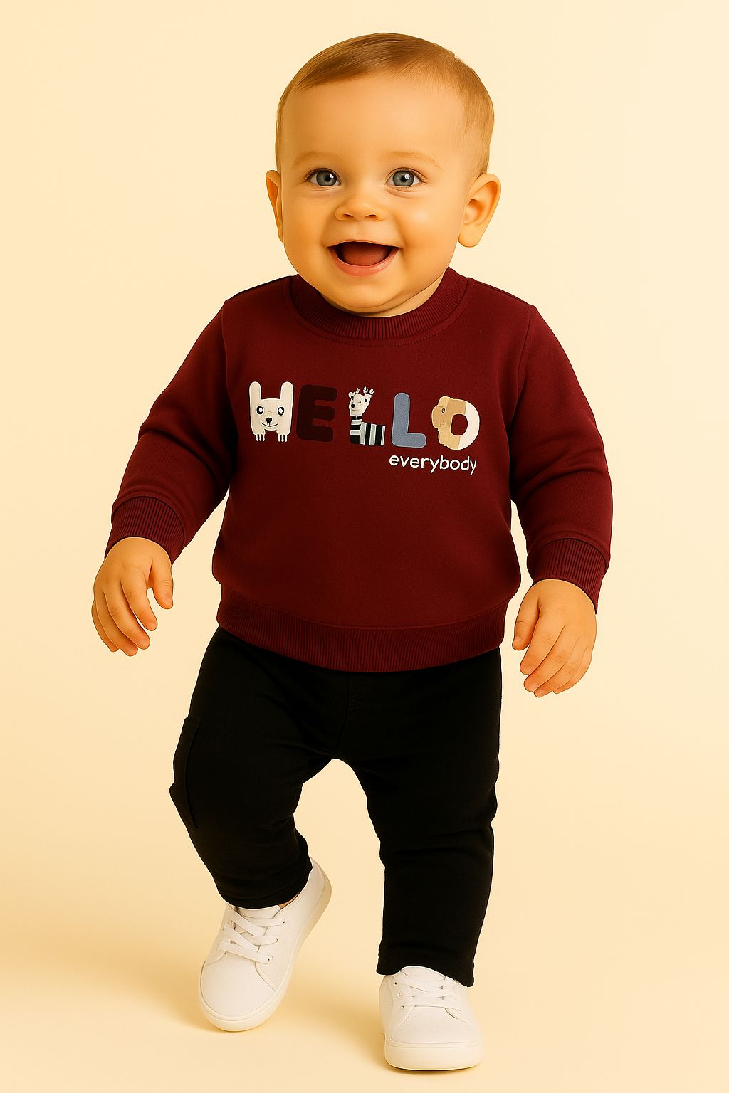 Hello Baskılı 2 İplik Pamuk Erkek Bebek Eşofman Takım
