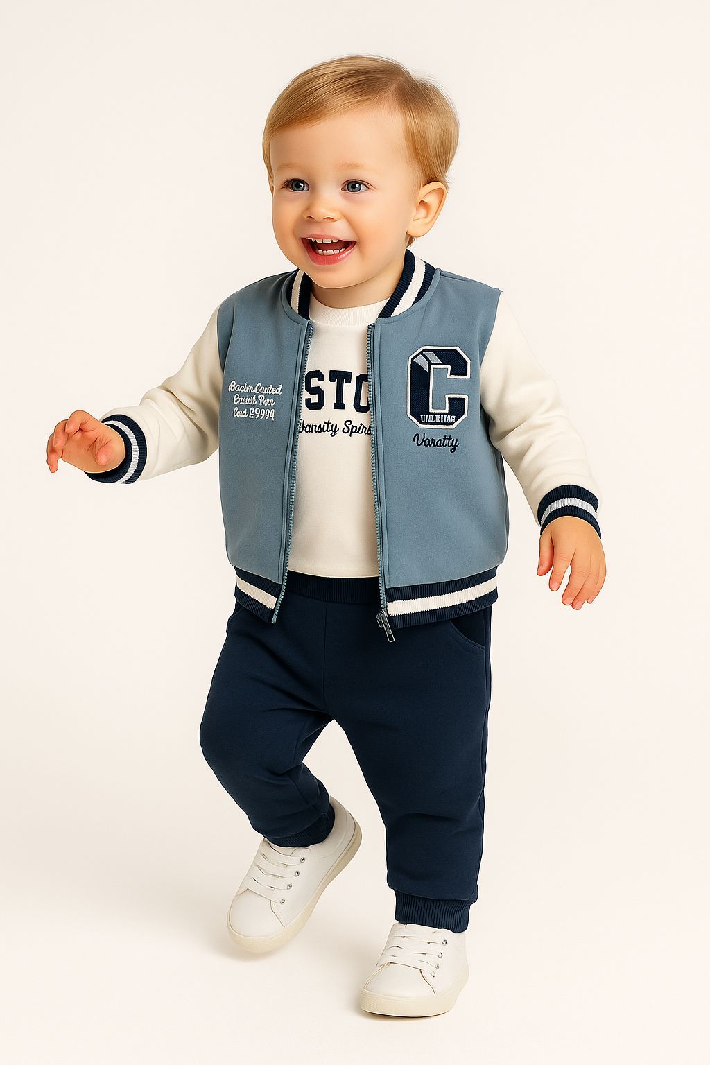 Kolej Ceketli Pamuk Erkek Çocuk 3'lü Takım - İndigo