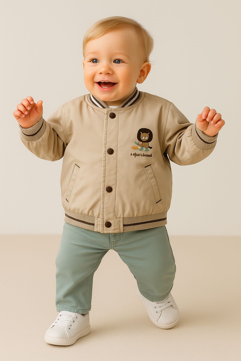 Önden Çıtçtılı Mont Enjoy %100 Pamuk Sweat Pantolon Erkek Bebek Takım - Bej