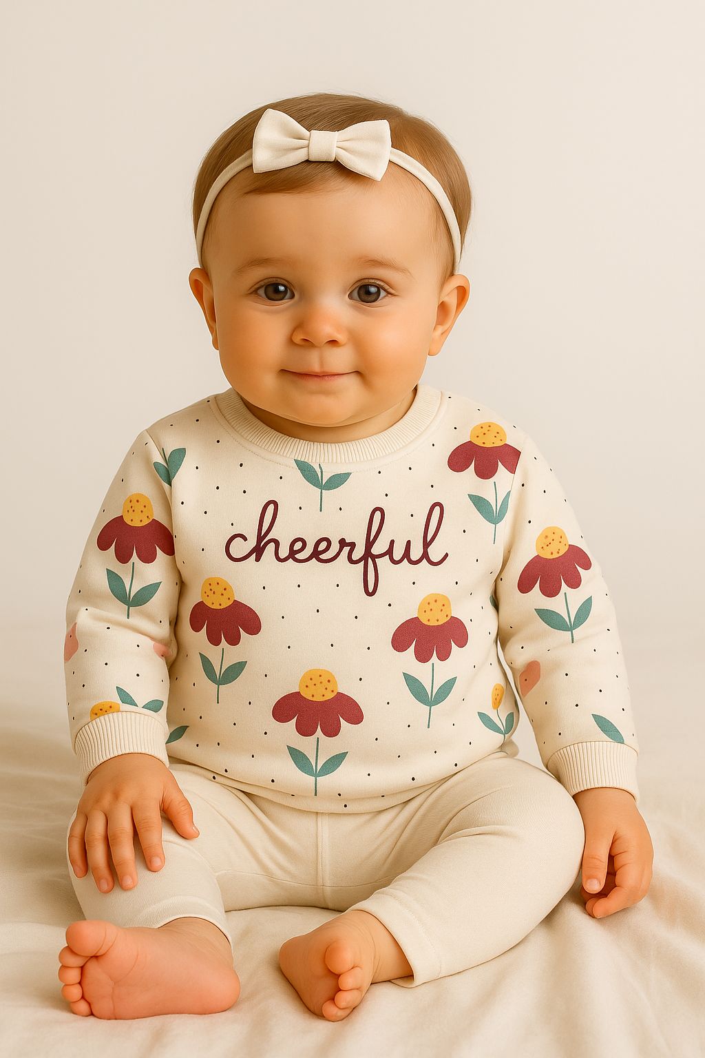 Cheerful Baskılı 2 İplik %100 Pamuk Kız Bebek Sweatshirt