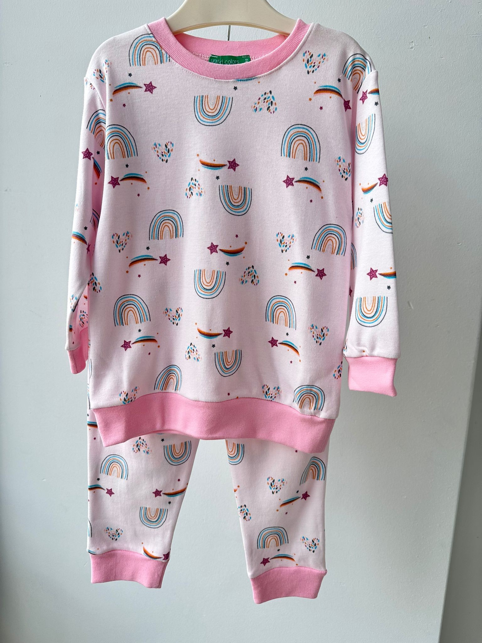 Kız Çocuk Pembe Gökkuşağı Pijama Takımı