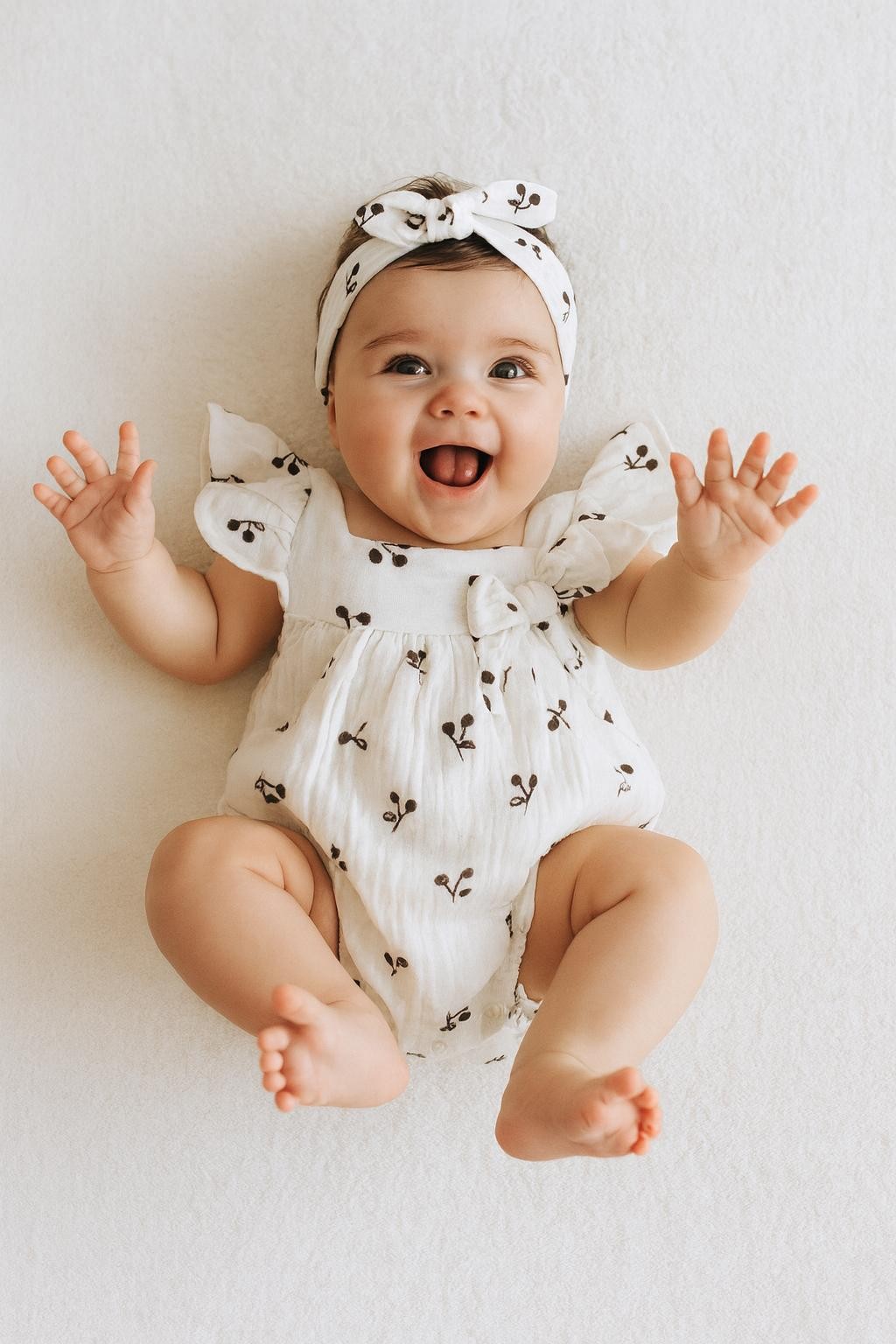 Bandanalı %100 Pamuk Müslin Kız Bebek Romper