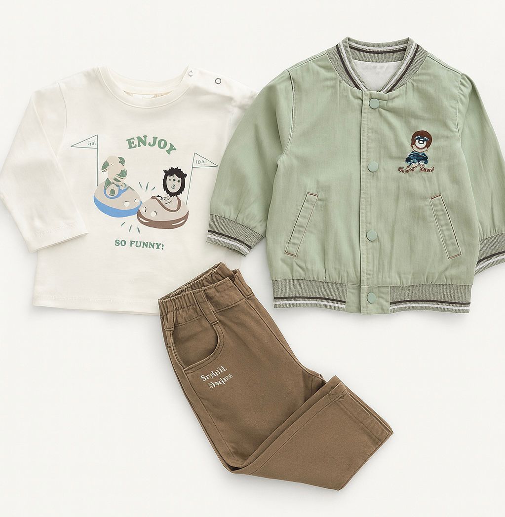 Önden Çıtçtılı Mont Enjoy %100 Pamuk Sweat Pantolon Erkek Bebek Takım - Mint