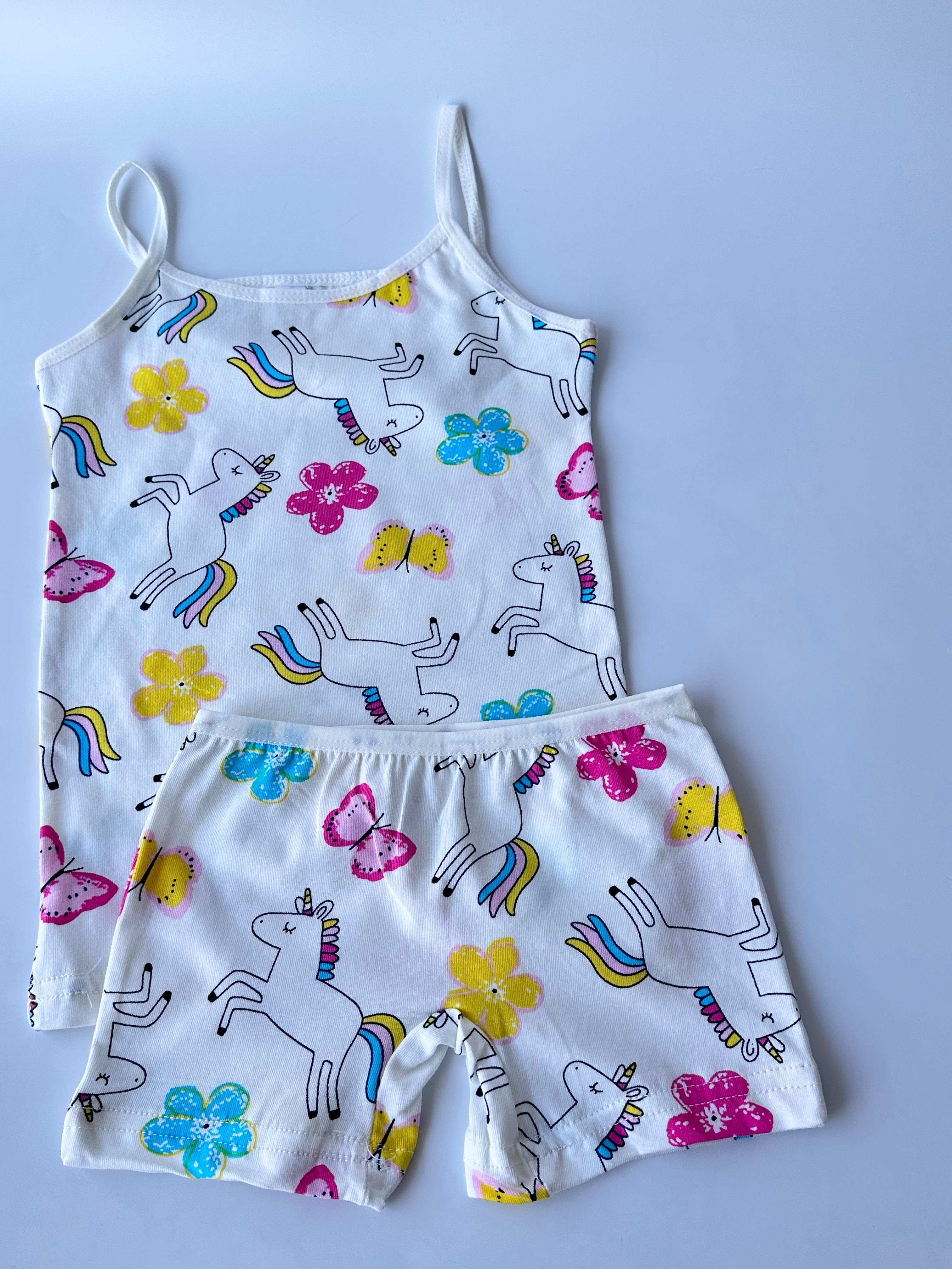 Ekru Renkli Unicorn Desenli Kız Çocuk Atlet Boxer Takım