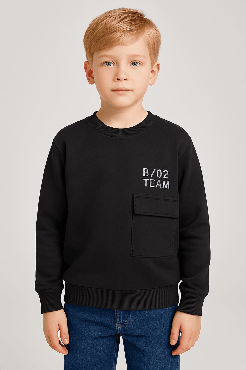 Siyah Cep Detaylı 2 İplik Erkek Çocuk Sweatshirt
