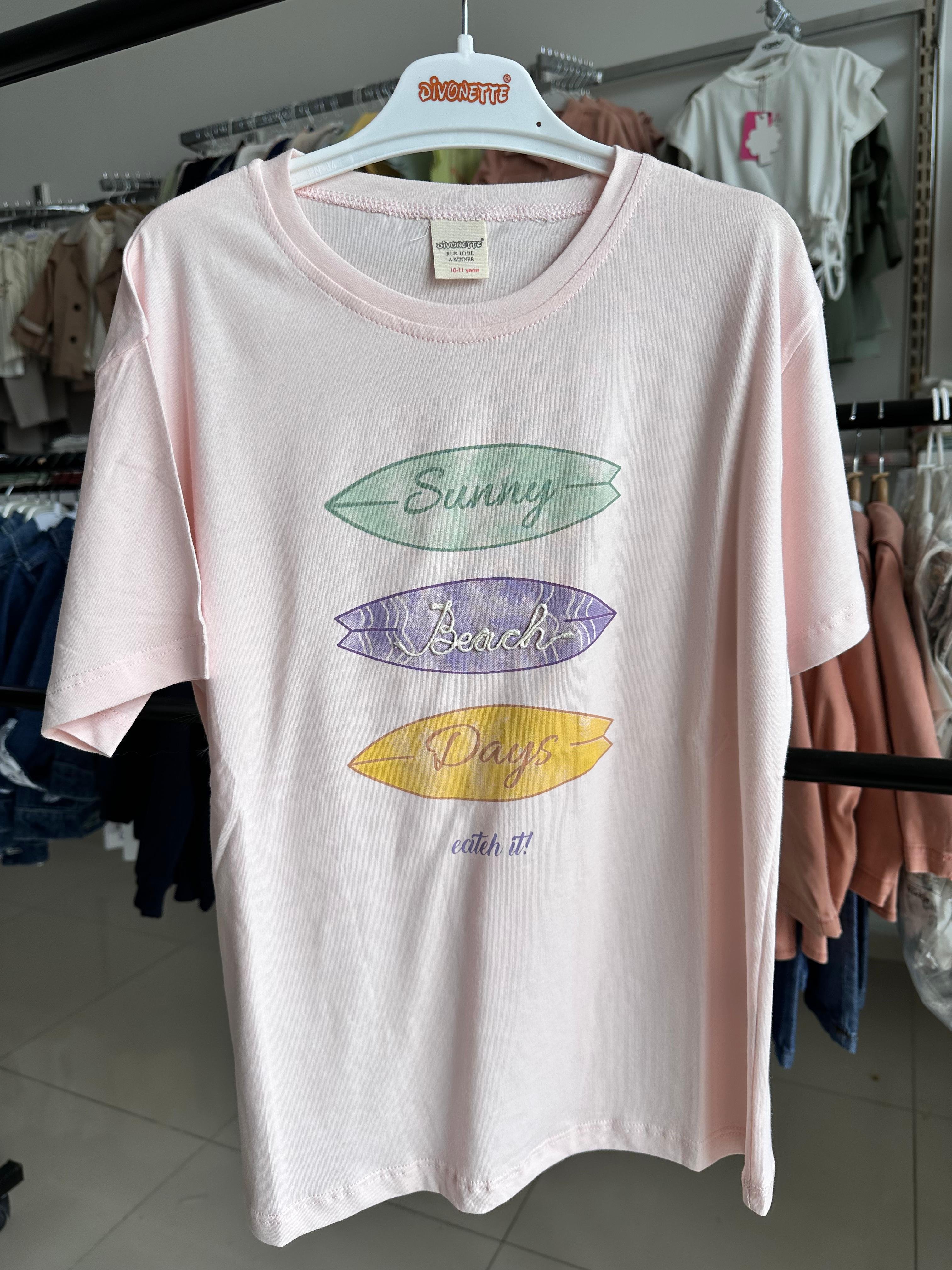Sunny Beach Days Kız Çocuk %100 Pamuk Tişört (10-13 Yaş) - Pembe