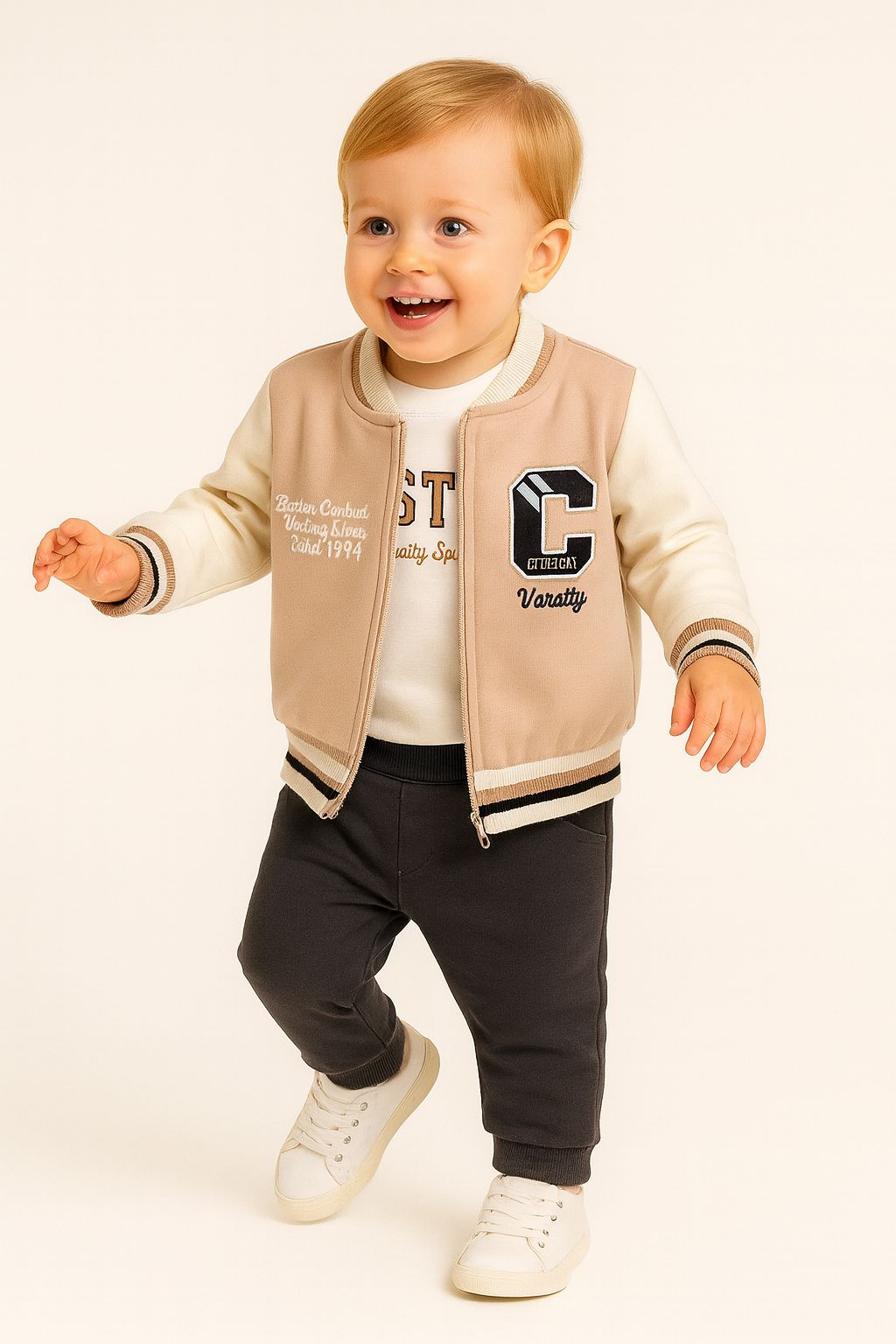 Kolej Ceketli Pamuk Erkek Çocuk 3'lü Takım - Bej