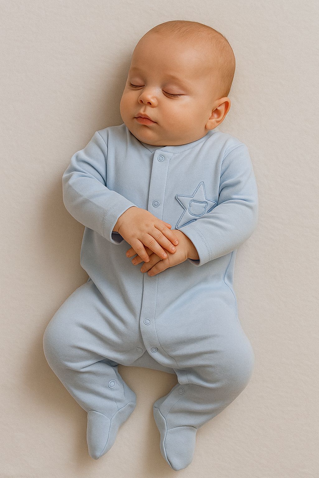 Mavi Yıldız Nakışlı %100 Pamuk Önden Çıtçtılı Erkek Bebek Tulum