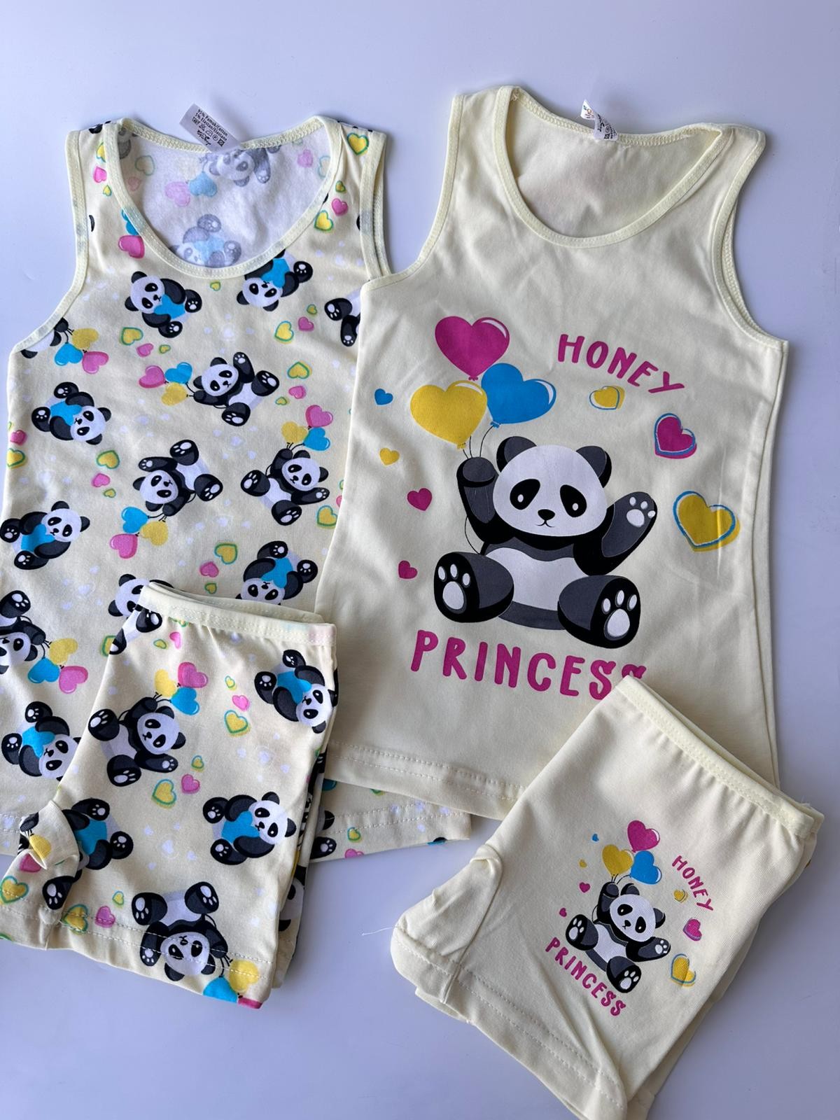 Kız Çocuk 2'li Model Sarı Panda Atlet Boxer Takım