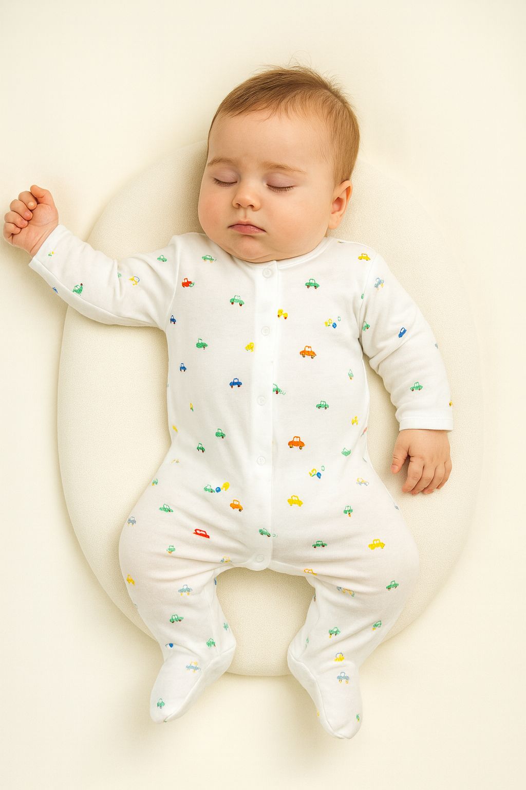 Mini Araba Desenli %100 Pamuk Alttan Çıtçıtlı Erkek Bebek Tulum