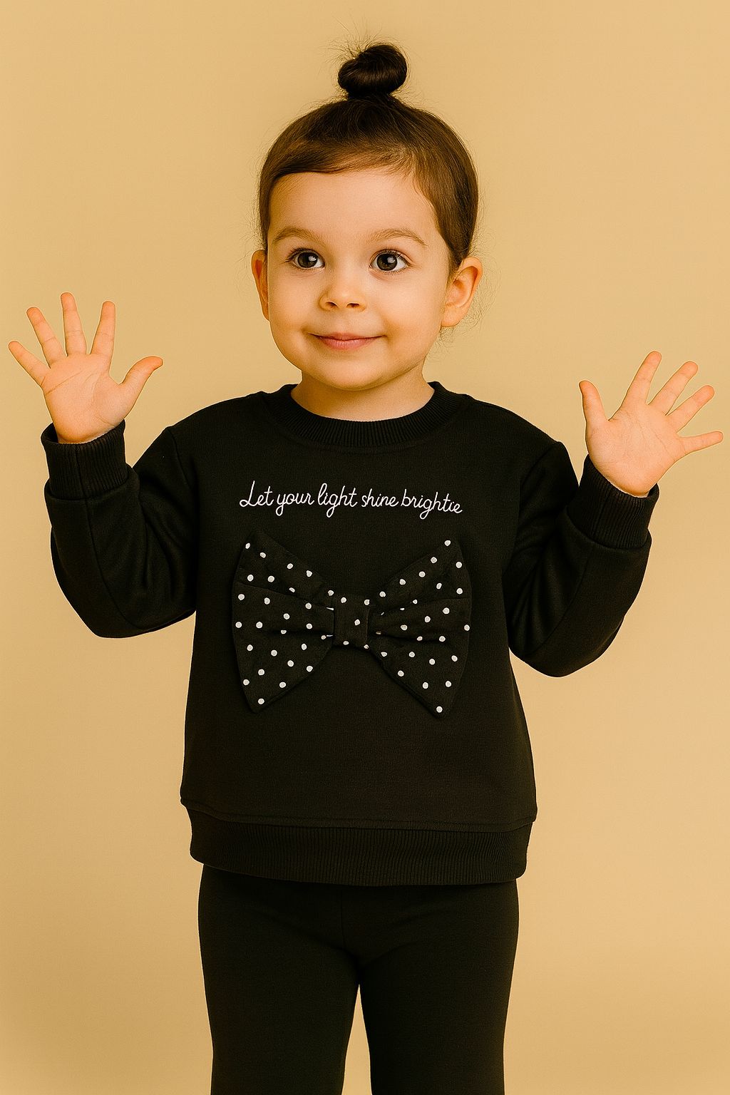 Fiyonklu 2 İplik %100 Pamuk Kız Çocuk Sweat - Siyah