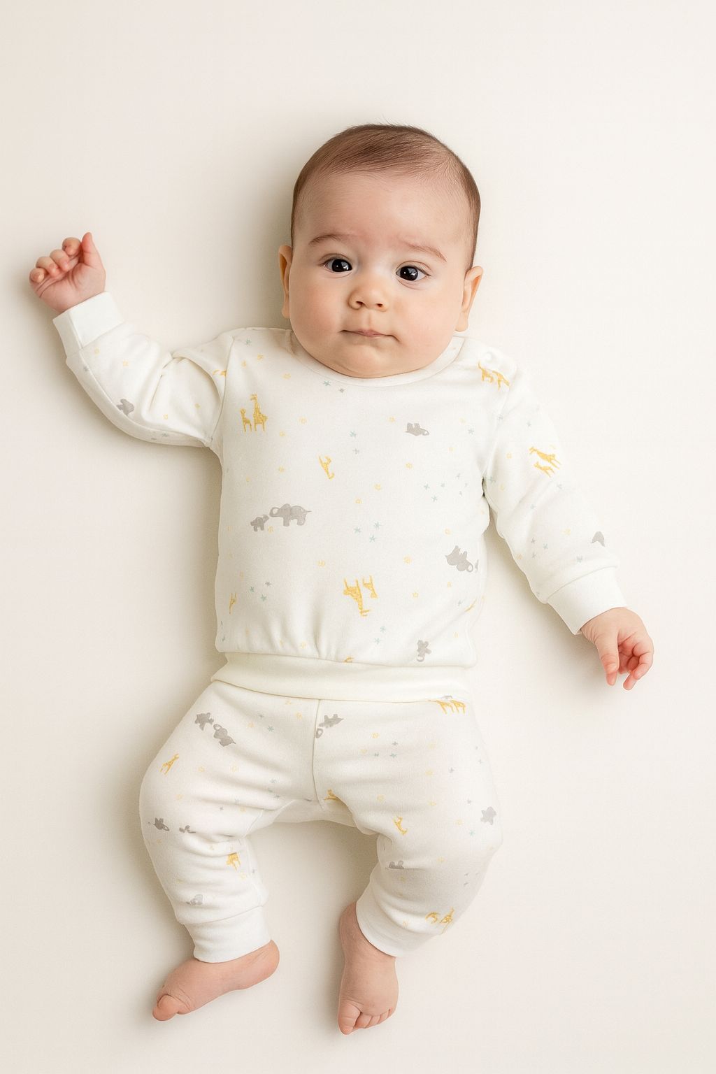 Mini Zürafa Ve Fil Desenli %100Pamuk Bebek Pijama Takım