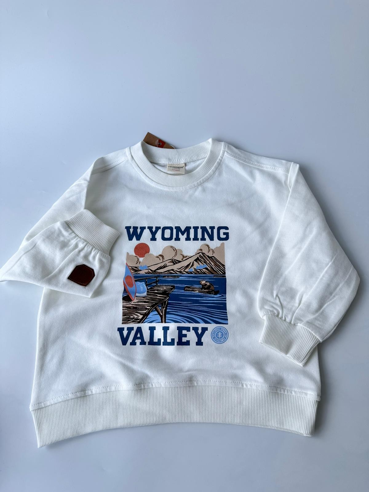Beyaz Ön Baskılı 2 İplik %100 Pamuk Erkek Çocuk Sweatshirt