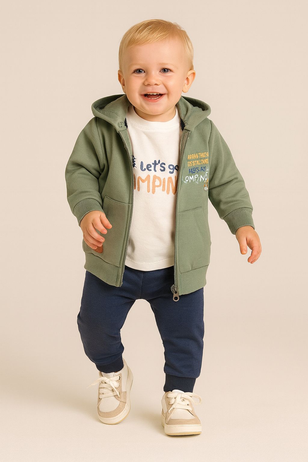 Let's Go Kapüşonlu Fermuarlı Hırkalı Erkek Bebek Pamuk 3'lü Bebek Takım
