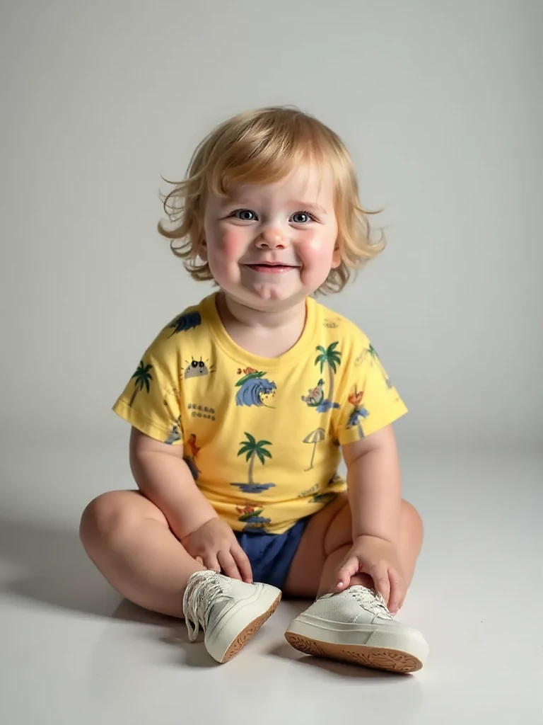 Palmiye Desenli % 100 Pamuk Erkek Bebek Tişört - Sarı