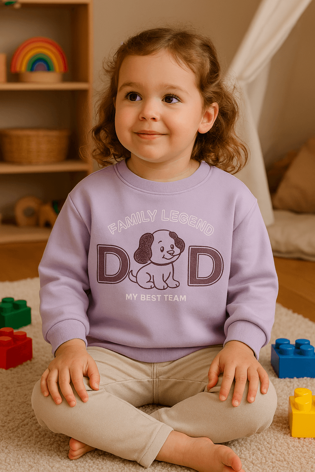 Lila Sevimli Köpek Baskılı 2 İplik Kız Çocuk Sweatshirt
