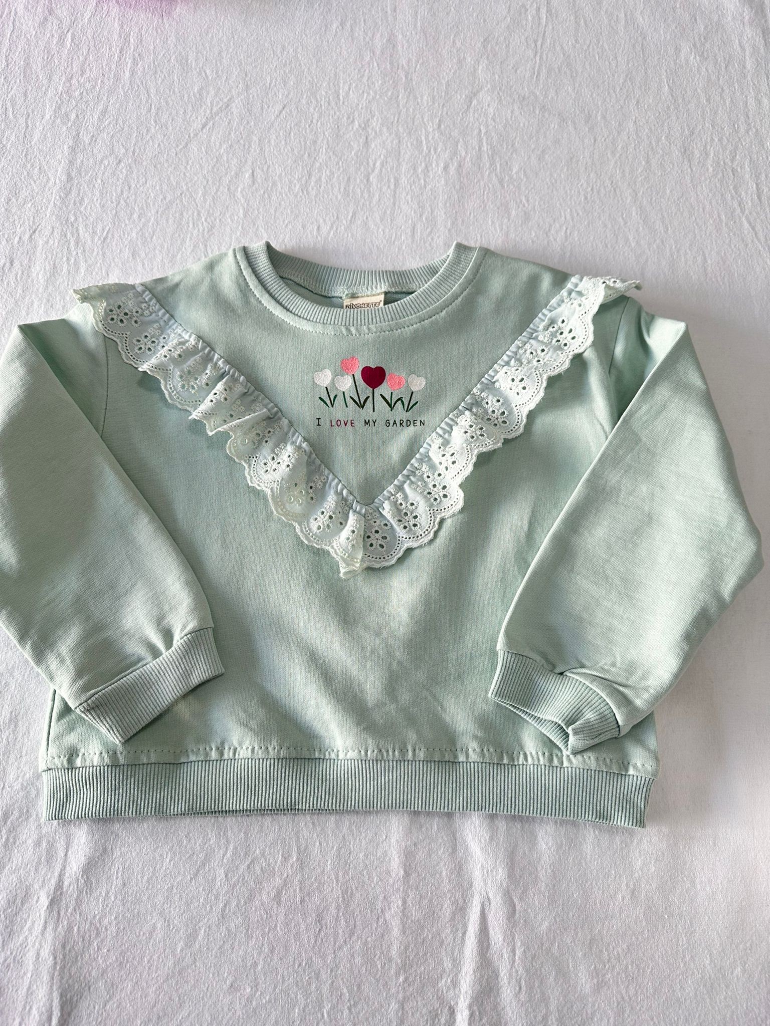 Kız Çocuk Ön Fisto Detaylı 2 İplik Sweatshirt - Mint