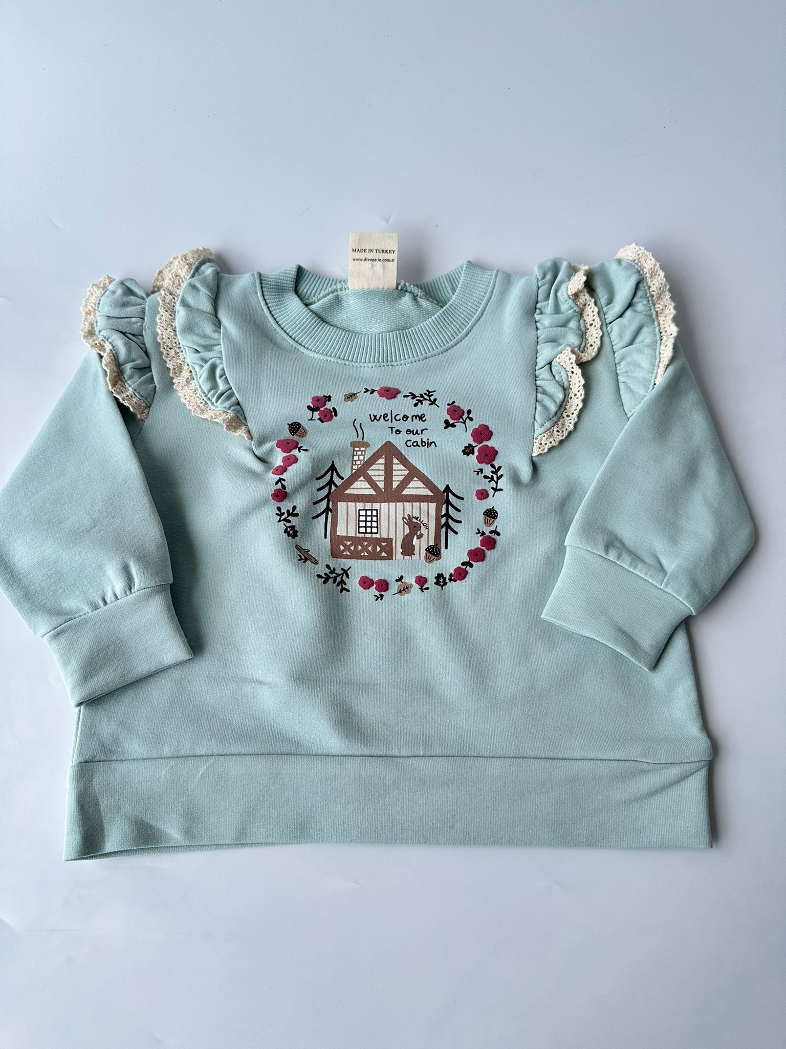Fisto Detaylı 2 İplik Kız Bebek Sweatshirt - Mint