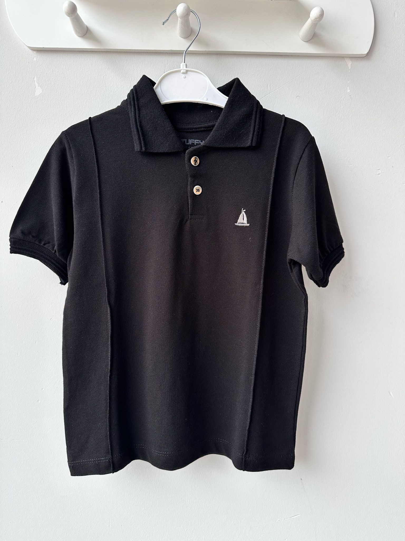 Yelken Nakışlı Lacoste Model Erkek Çocuk Siyah Tişört