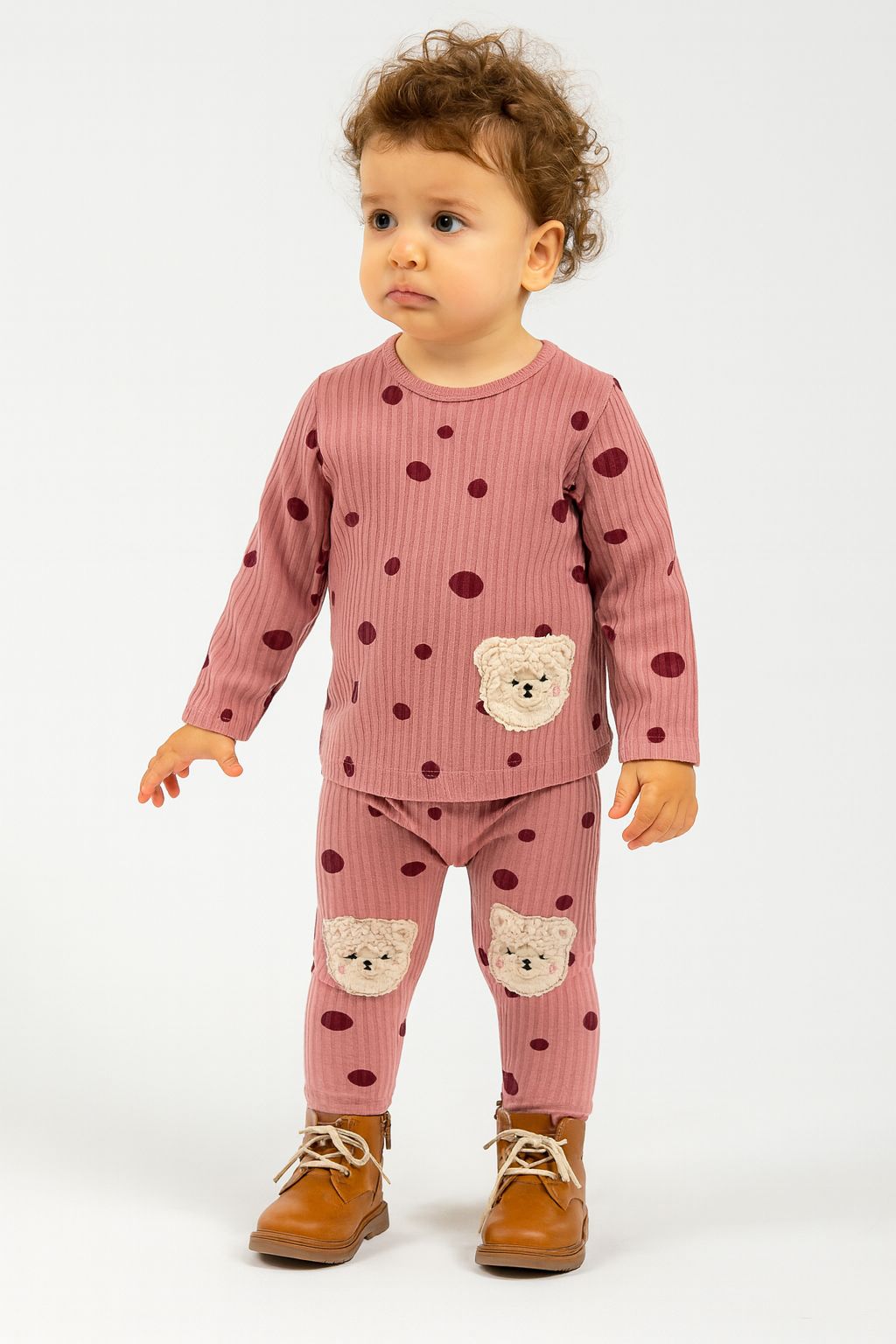 Bear Puantiyeli Kaşkorse Kız Bebek Taytlı Takım