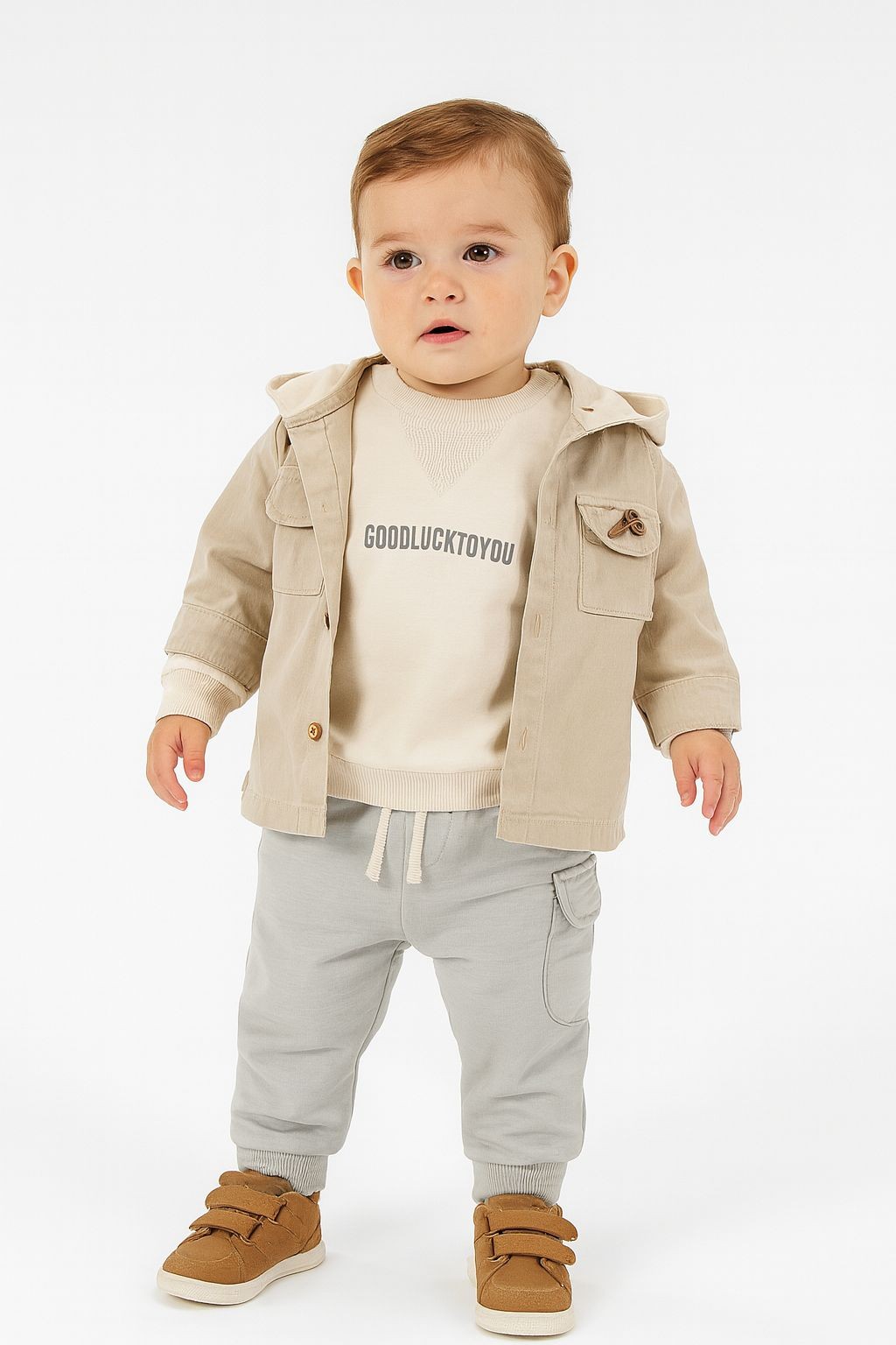 Kapüşonlu Çıkarılabilir %100 Pamuk Ceketli Sweatshirt 3'lü Erkek Bebek Eşofman Takım