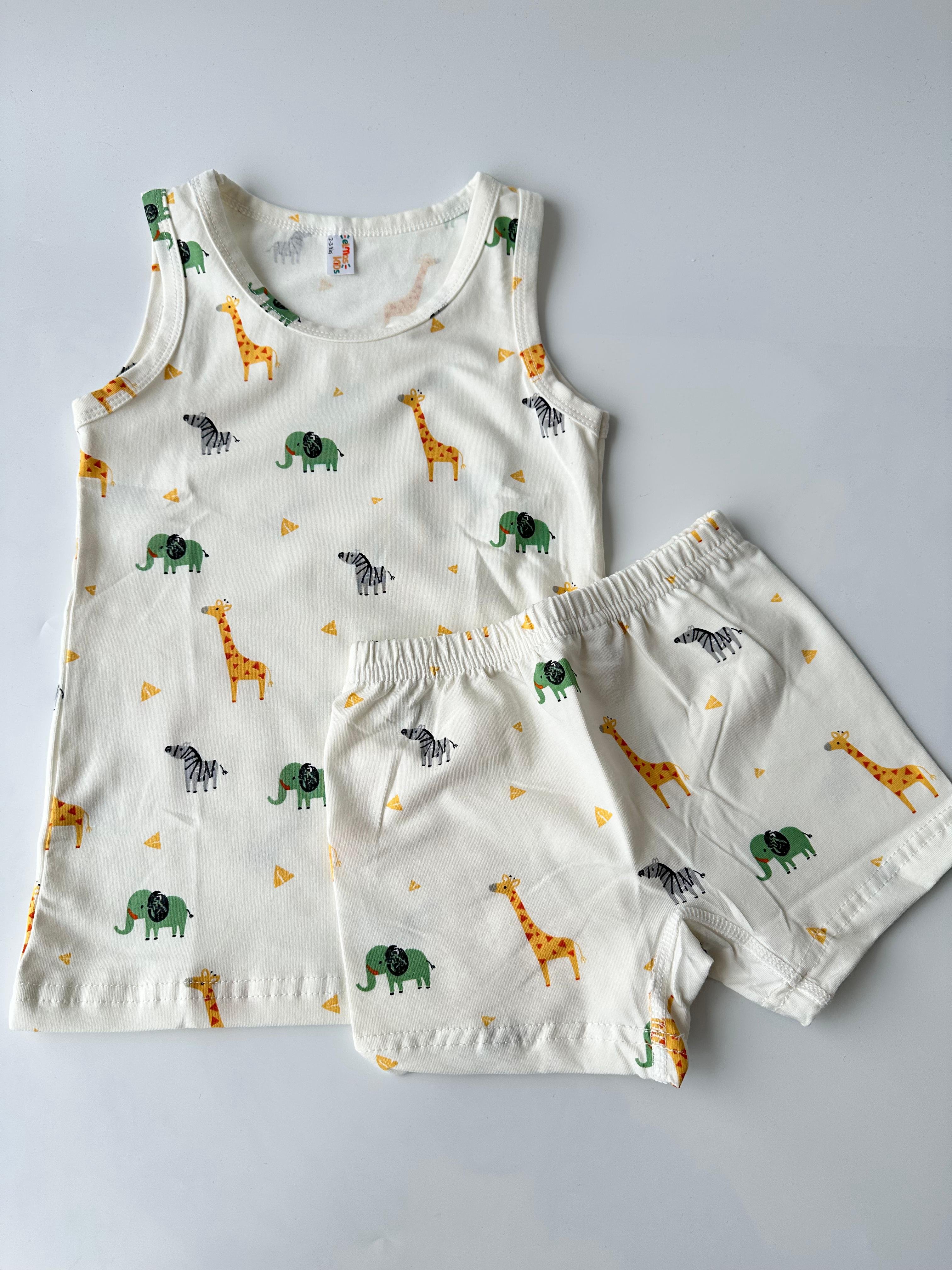 Mini zürafa ve Fil Desenli Erkek Çocuk Atlet Boxer Takım