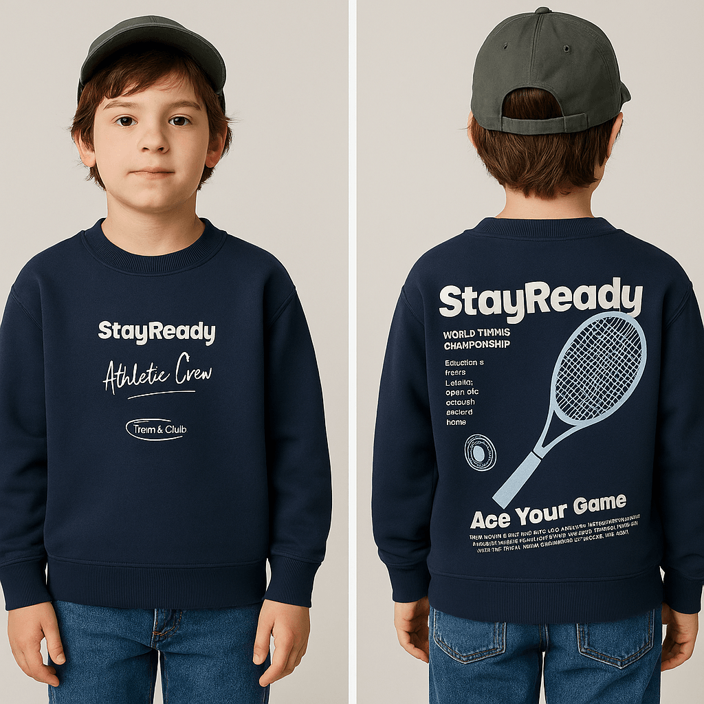 Lacivert Ön Arka Baskılı Pamuk Erkek Çocuk Sweatshirt