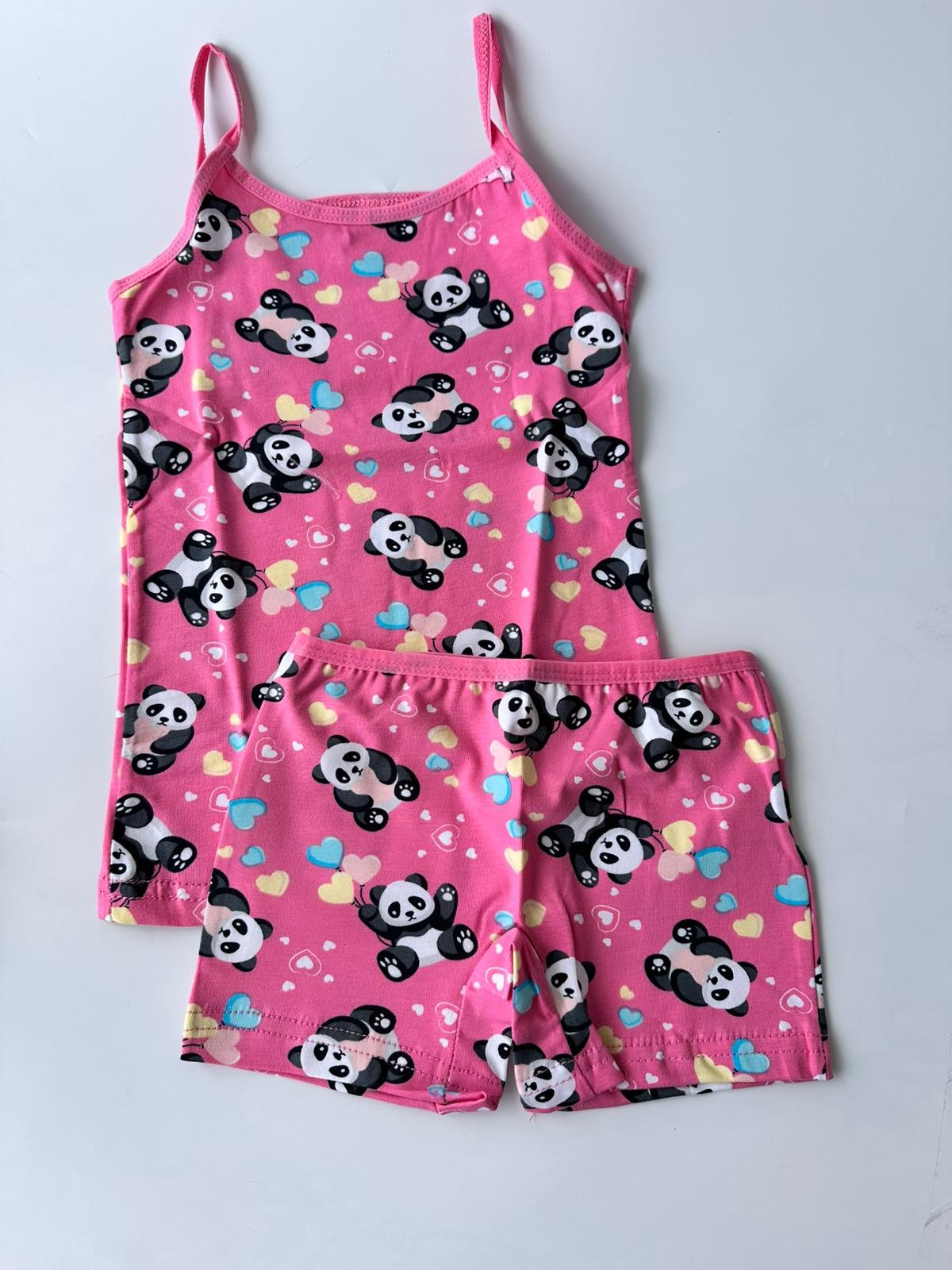 Kız Çocuk Sarı Panda Model Atlet Boxer Takım - Pembe