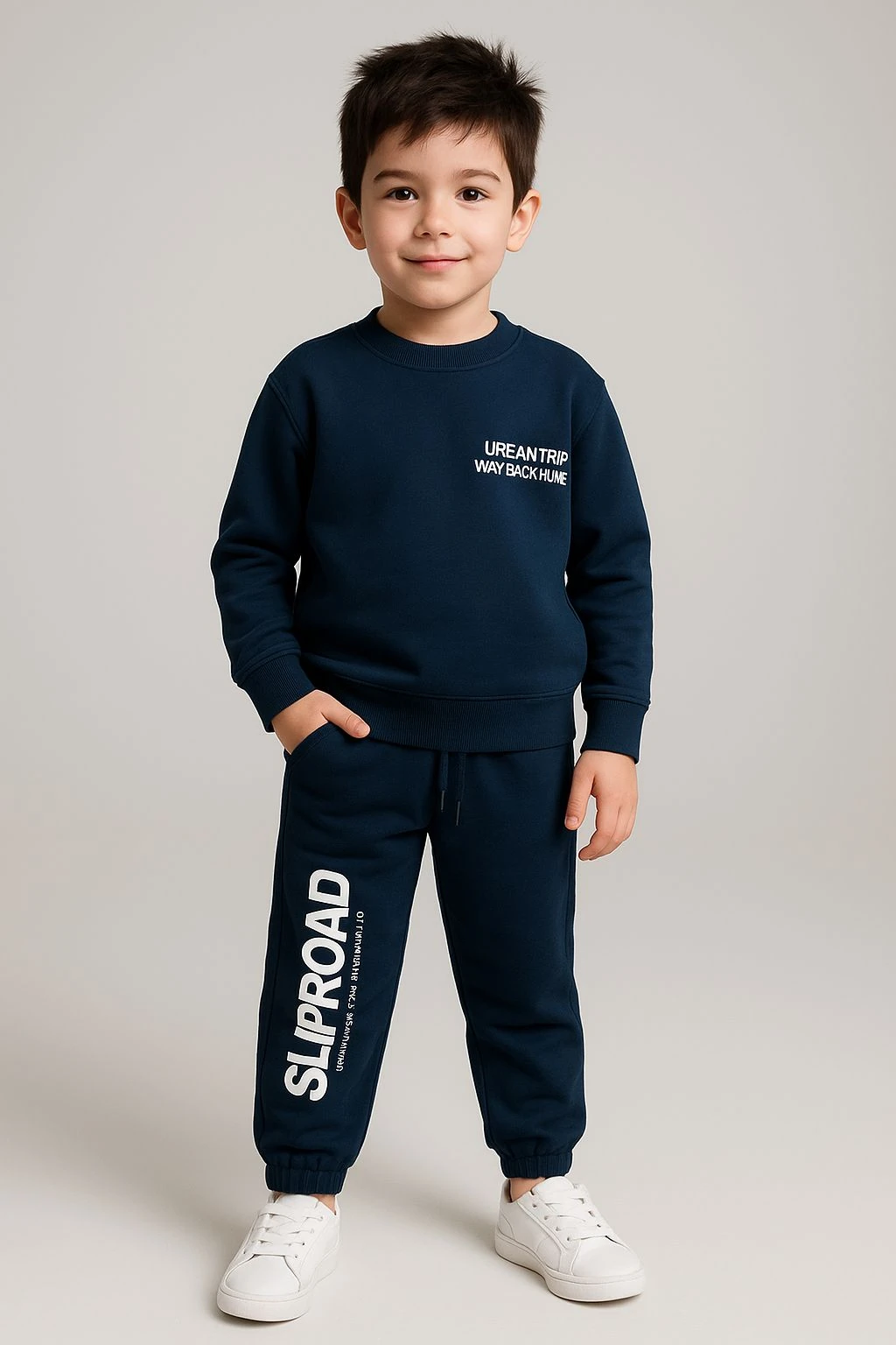 Yazı Detaylı 2 iplik Pamuk Erkek Çocuk Eşofman Takım - Lacivert