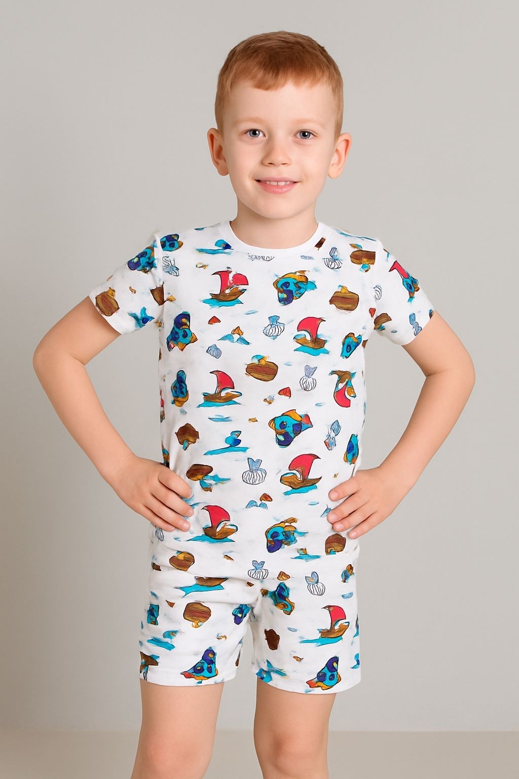 Korsan Model Kısa Kol Şortlu Erkek Çocuk Pijama Takımı