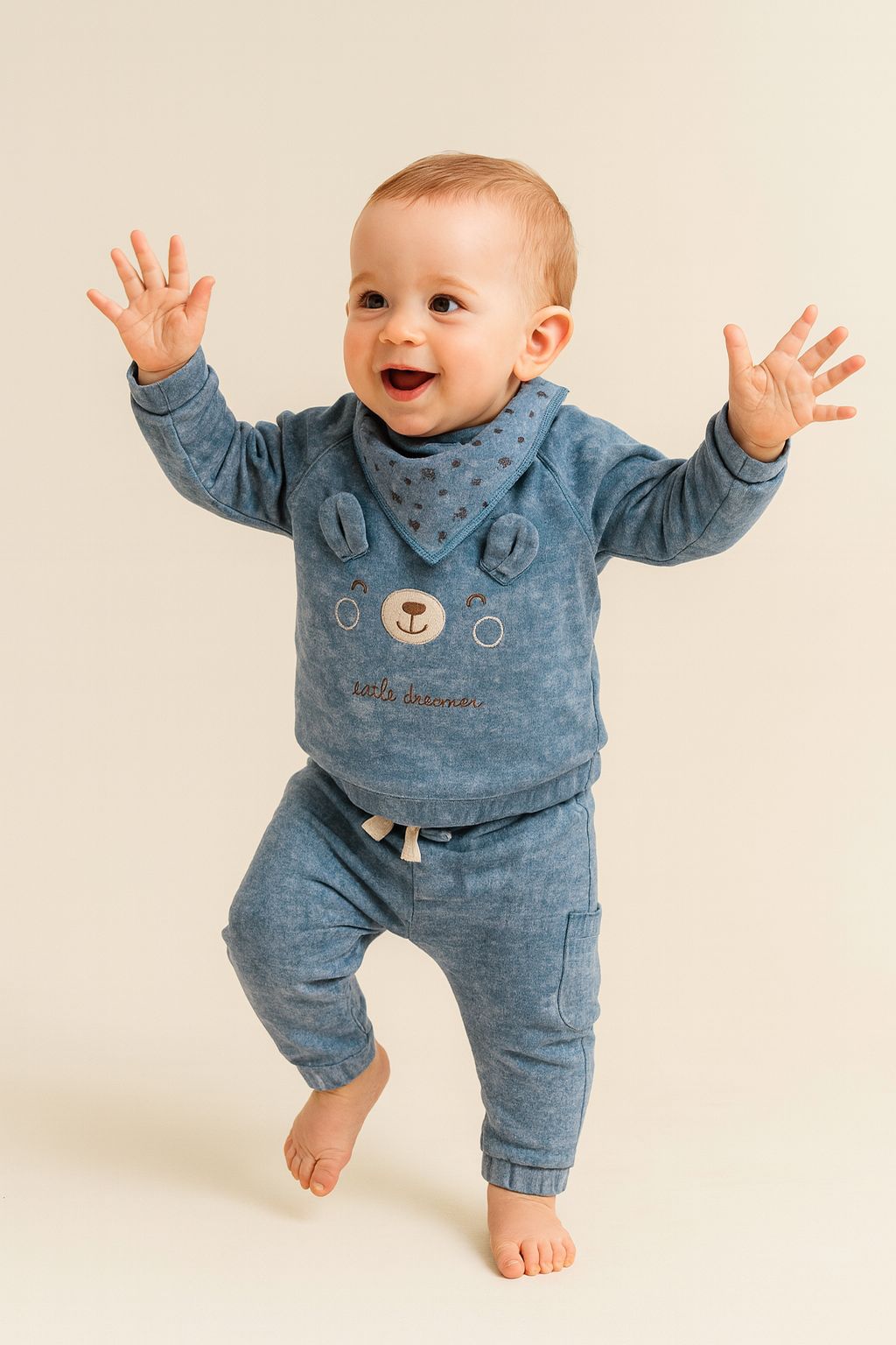  Önlüklü %100 Pamuk Erkek Bebek Eşofman Takım