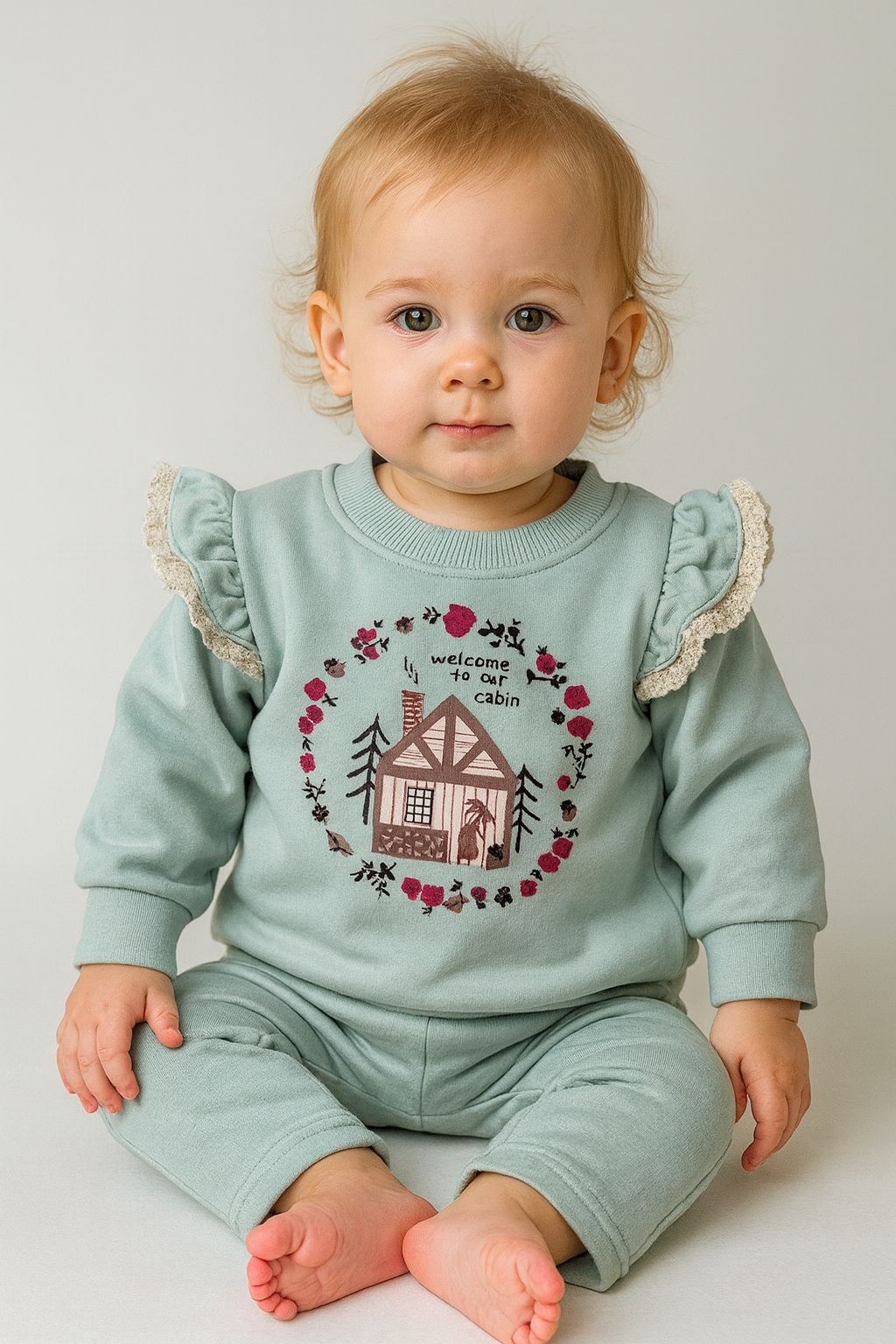 Fisto Detaylı 2 İplik Kız Bebek Sweatshirt - Mint