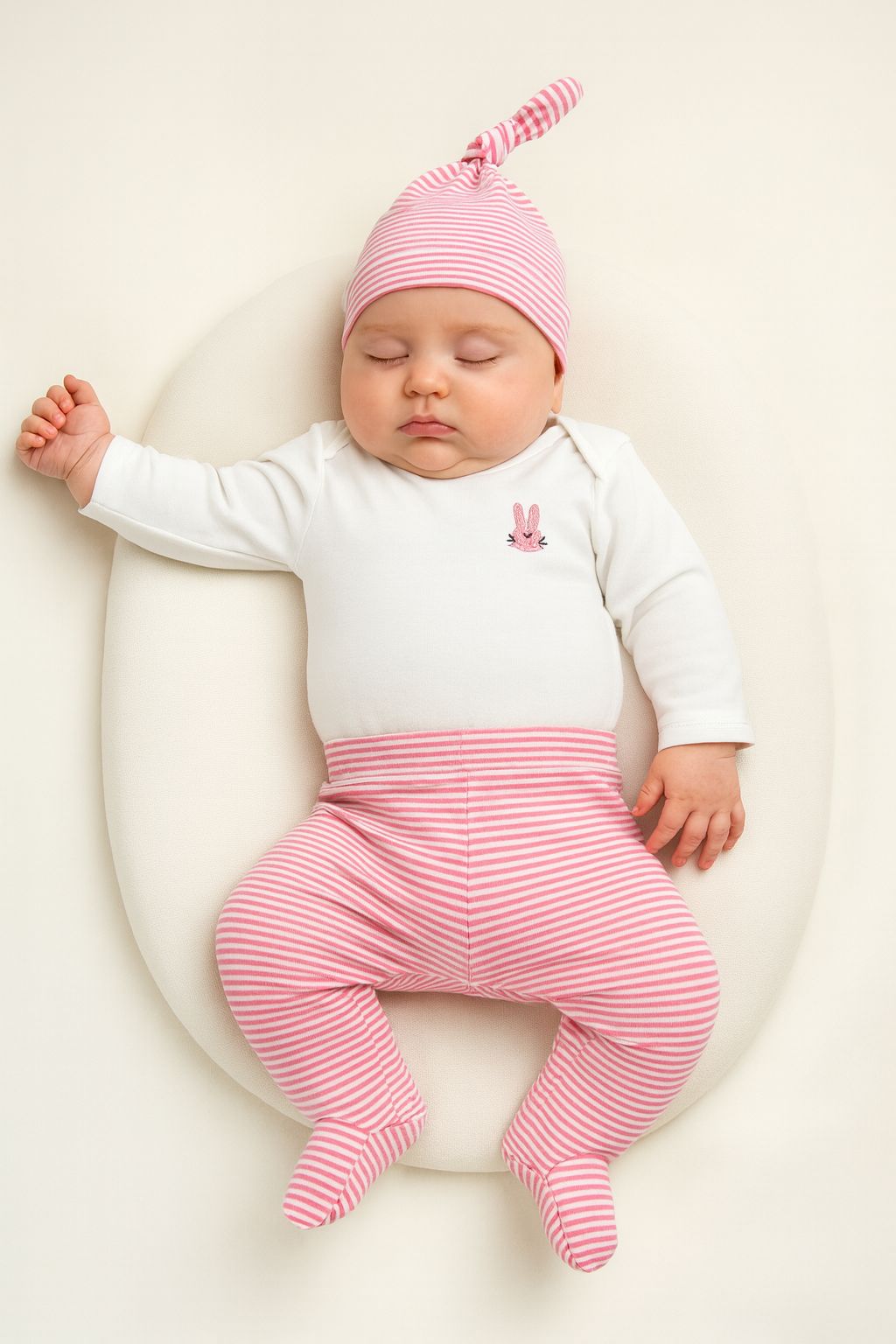 Mini Tavşan Nakışlı %100 Pamuk Kız Bebek 3'lü Zıbın Takım