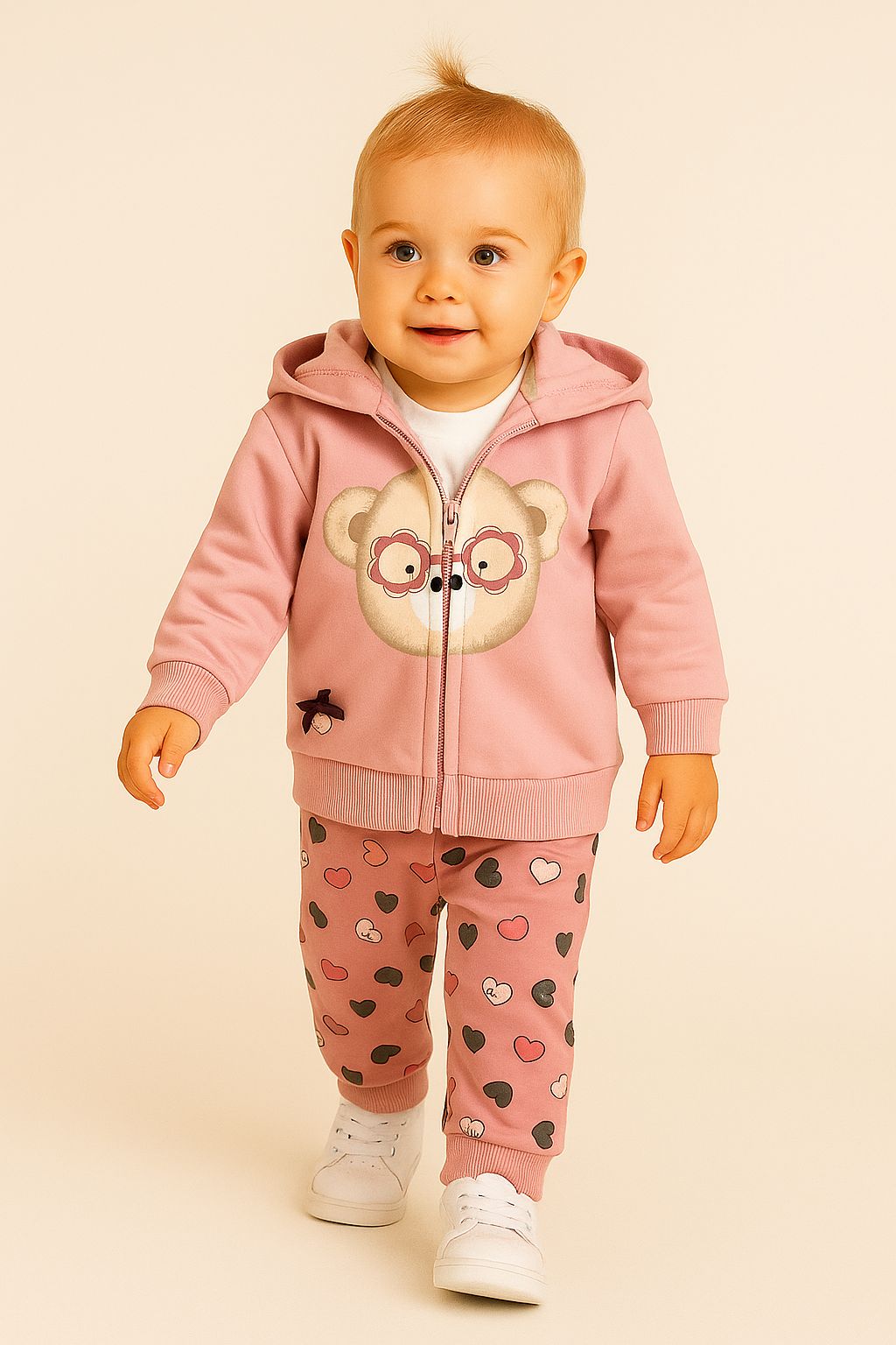 Kapüşonlu Fermuarlı 3'lü Cool Kız Bebek Takım