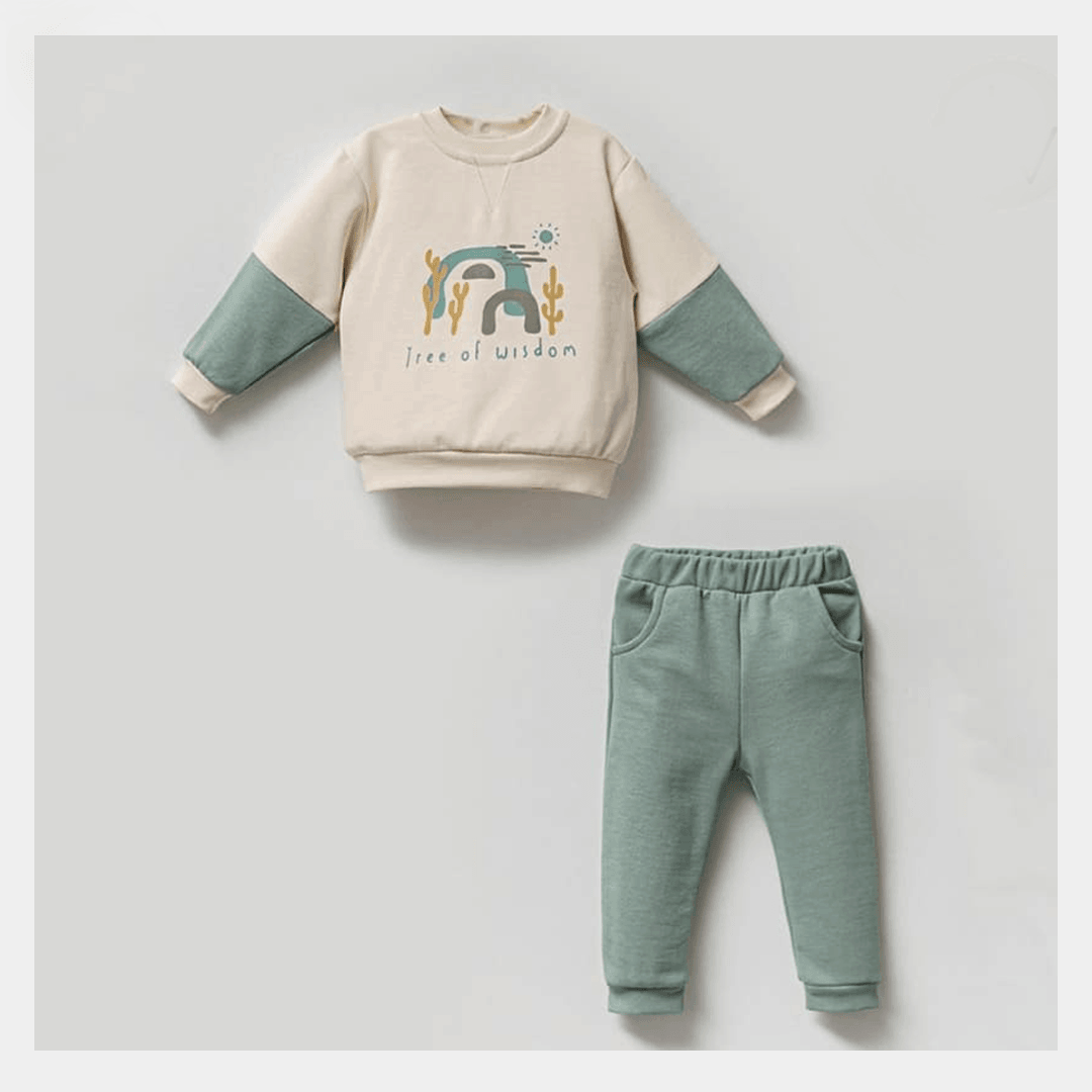 Erkek Bebek Bej-Mint Sweat Takım