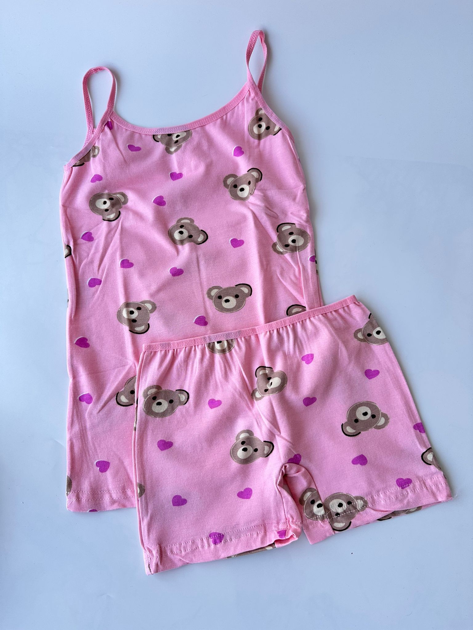 Bear Desenli İnce Askılı Kız Çocuk  Atlet Boxer Takım - Pembe