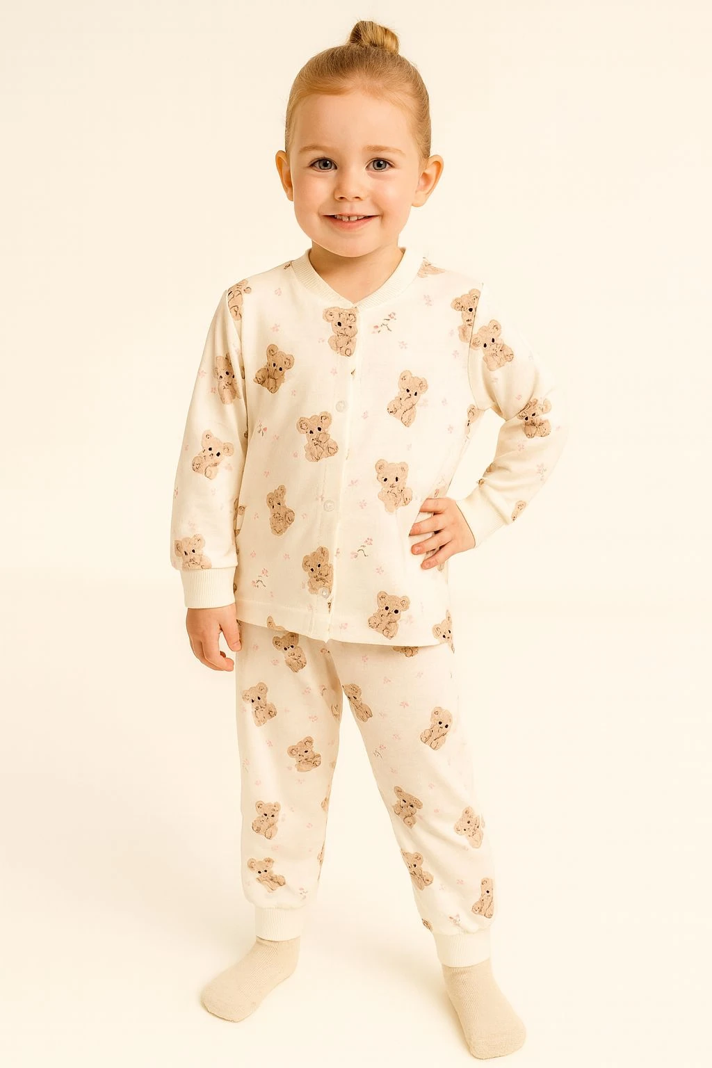 Sevimli Koala %100 Pamuk Önden Çıtçıtlı Kız Çocuk Pijama Takım