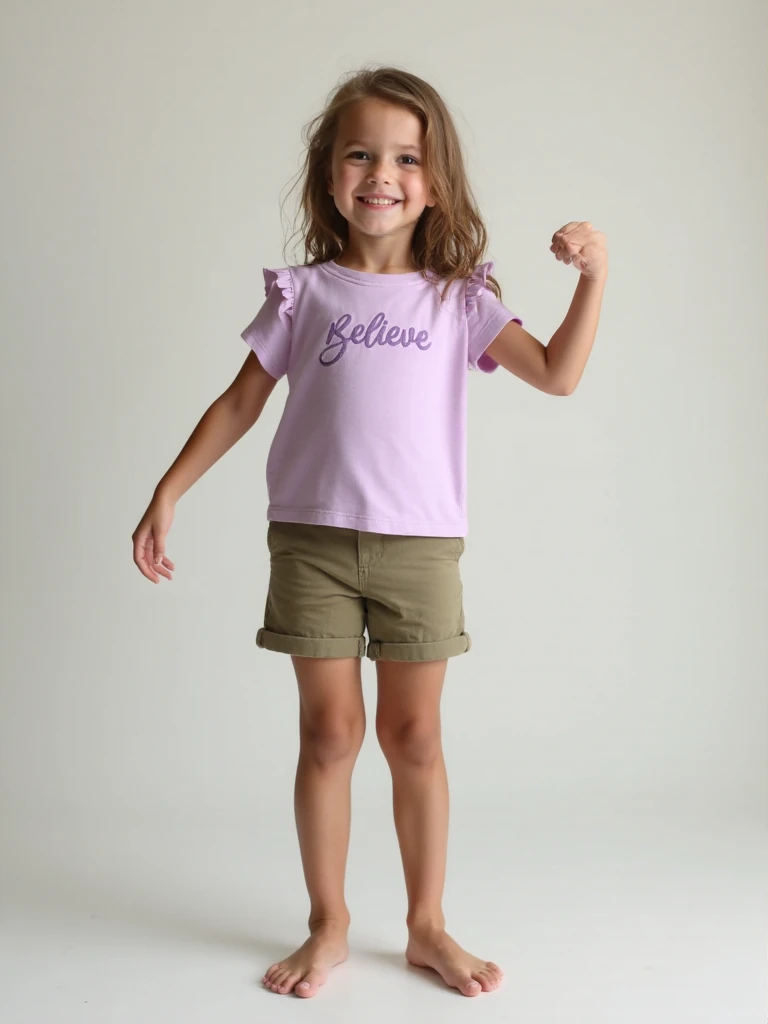 Believe Ön Nakışlı Fırfırlı Kollu Kız Çocuk Tişört - Lila
