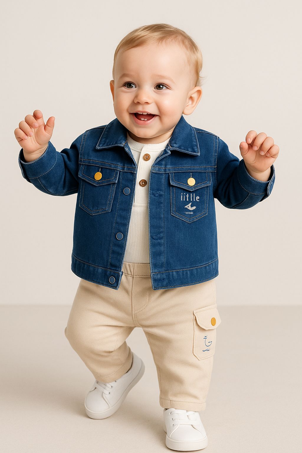 Denim Gömlek Ceketli %100 Pamuk Sweat Pantolon Erkek Bebek Takım