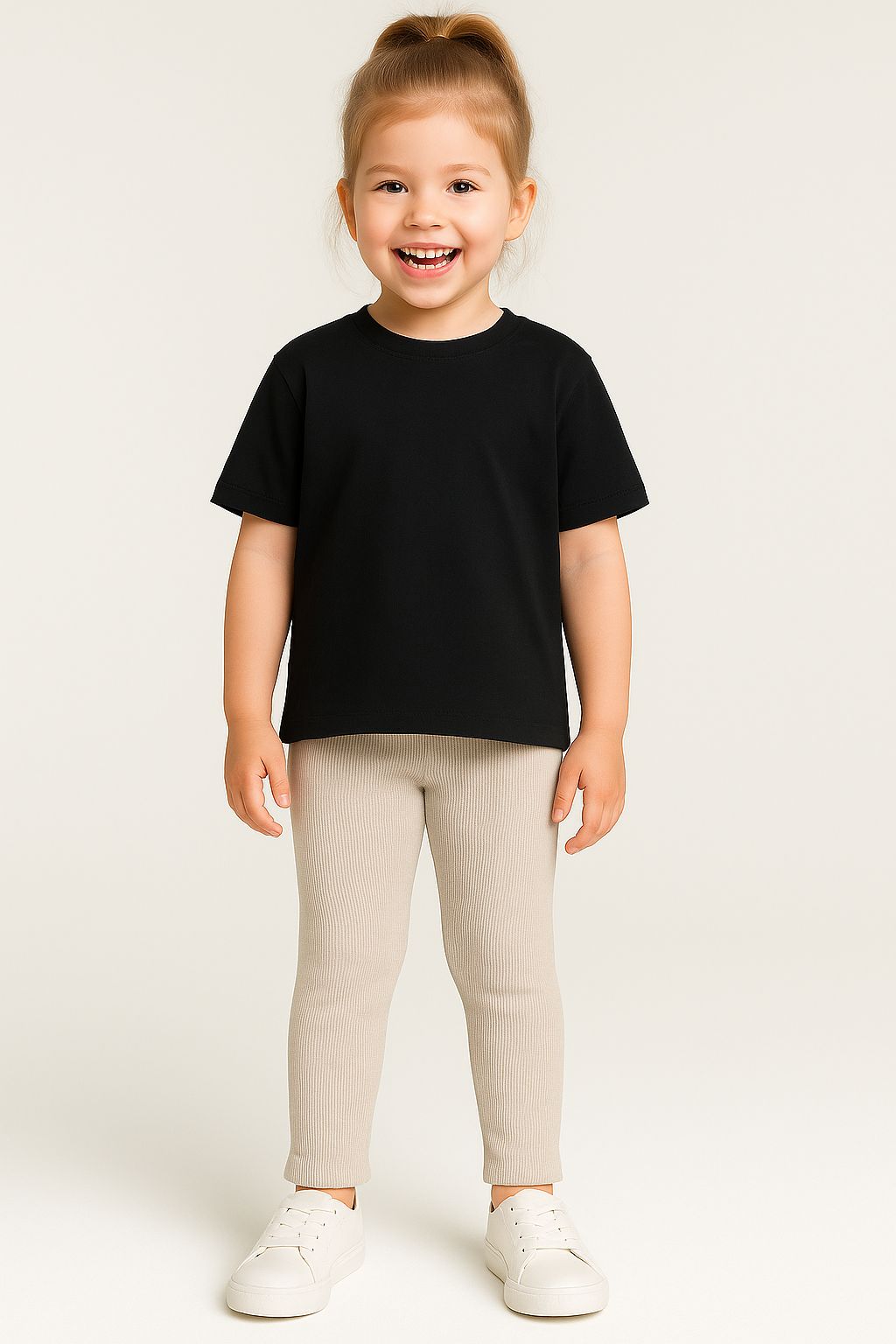 Kaşkorse Esnek Kumaş %100 Pamuk Kız Çocuk Tayt - Krem