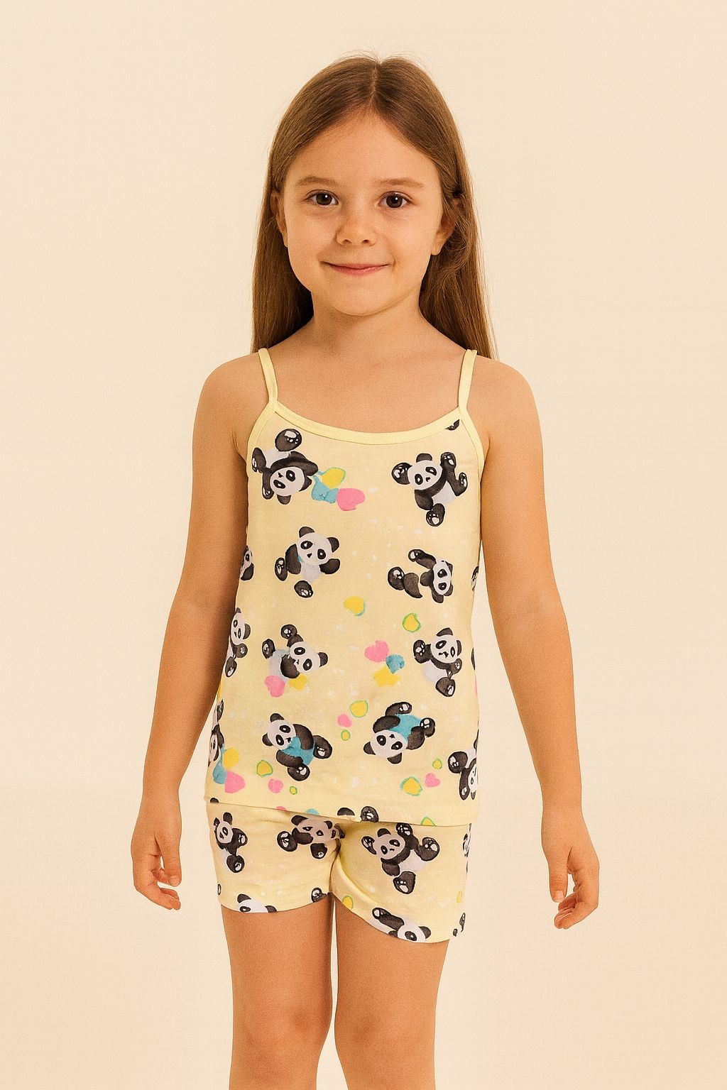 Kız Çocuk Sarı Panda Model Atlet Boxer Takım - Sarı
