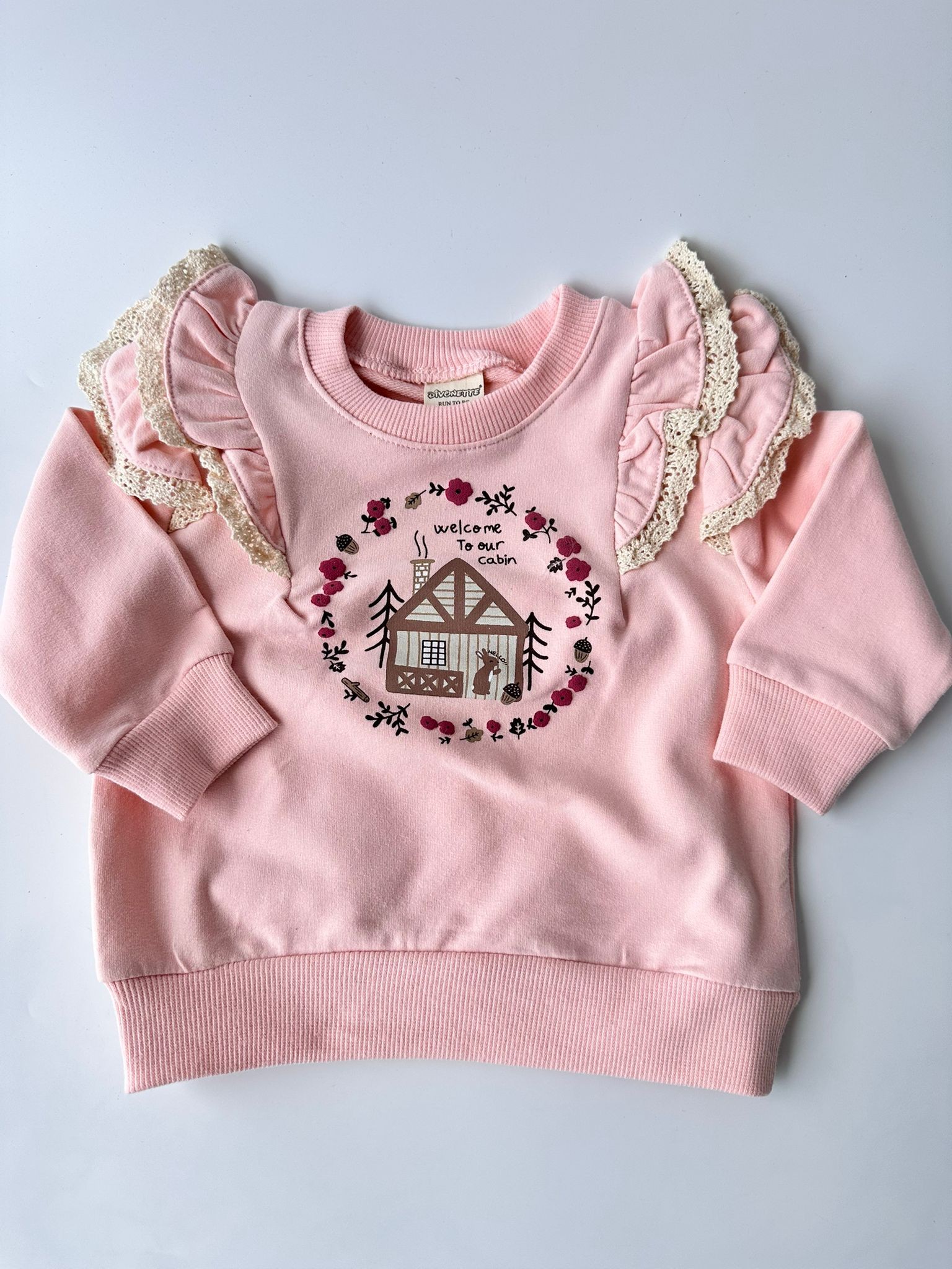 Fisto Detaylı 2 İplik Kız Bebek Sweatshirt - Pembe