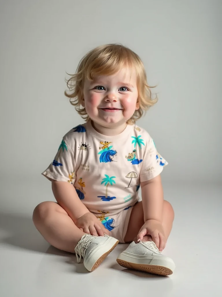 Palmiye Desenli % 100 Pamuk Erkek Bebek Tişört - Taş