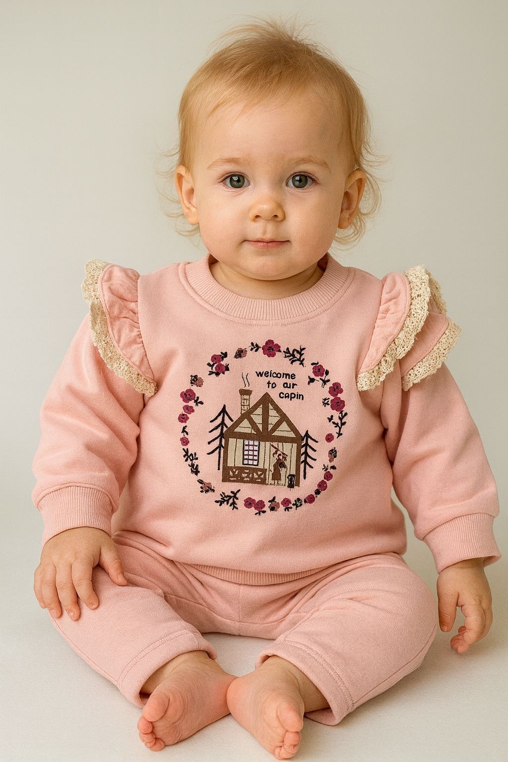 Fisto Detaylı 2 İplik Kız Bebek Sweatshirt - Pembe