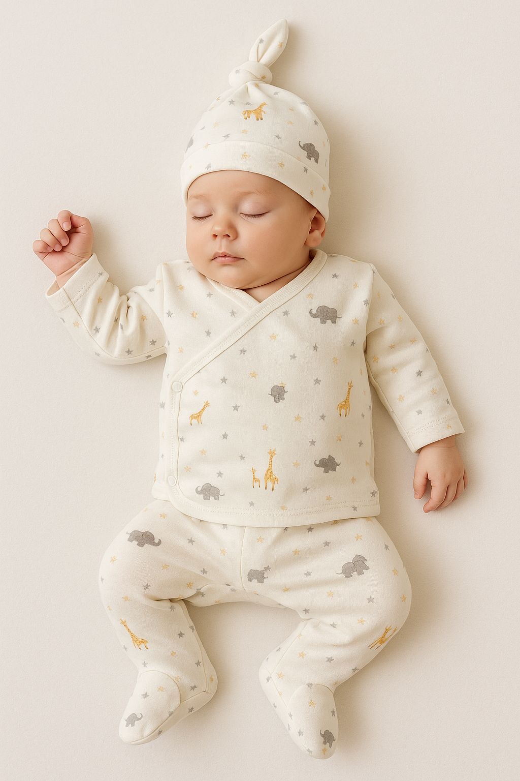 Mini Zürafa Desenli %100 Pamuk 3'lü Yenidoğan Takım450