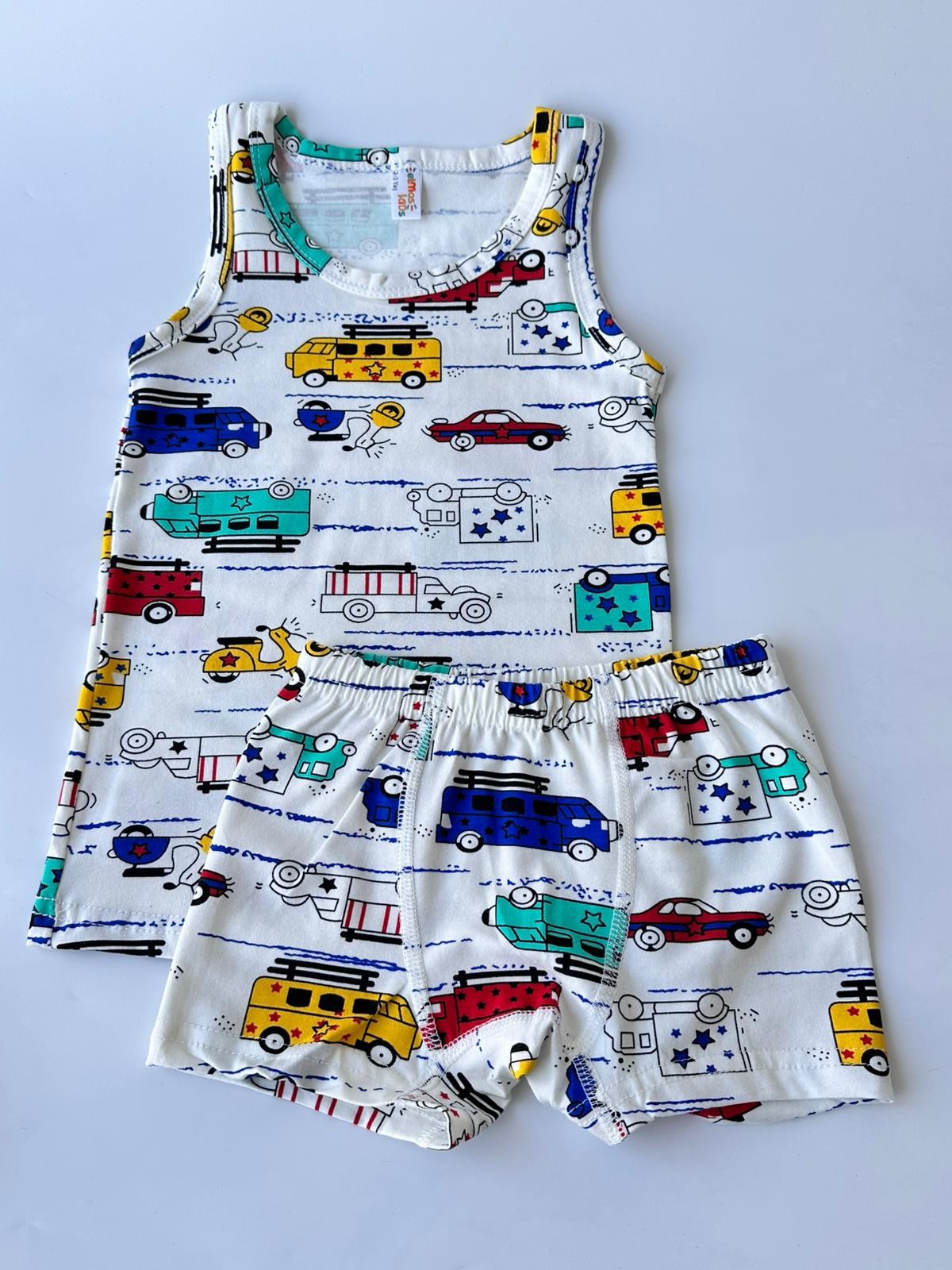 Erkek Çocuk Renkli Araba Model Atlet Boxer Takım