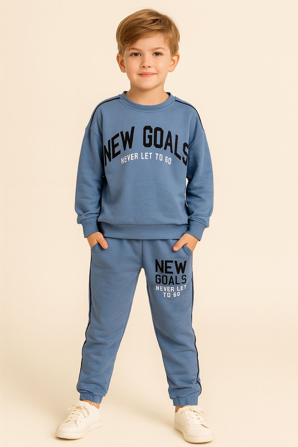 New Goals Baskılı İndigo Pamuk 2 İplik Erkek Çocuk Eşofman Takım